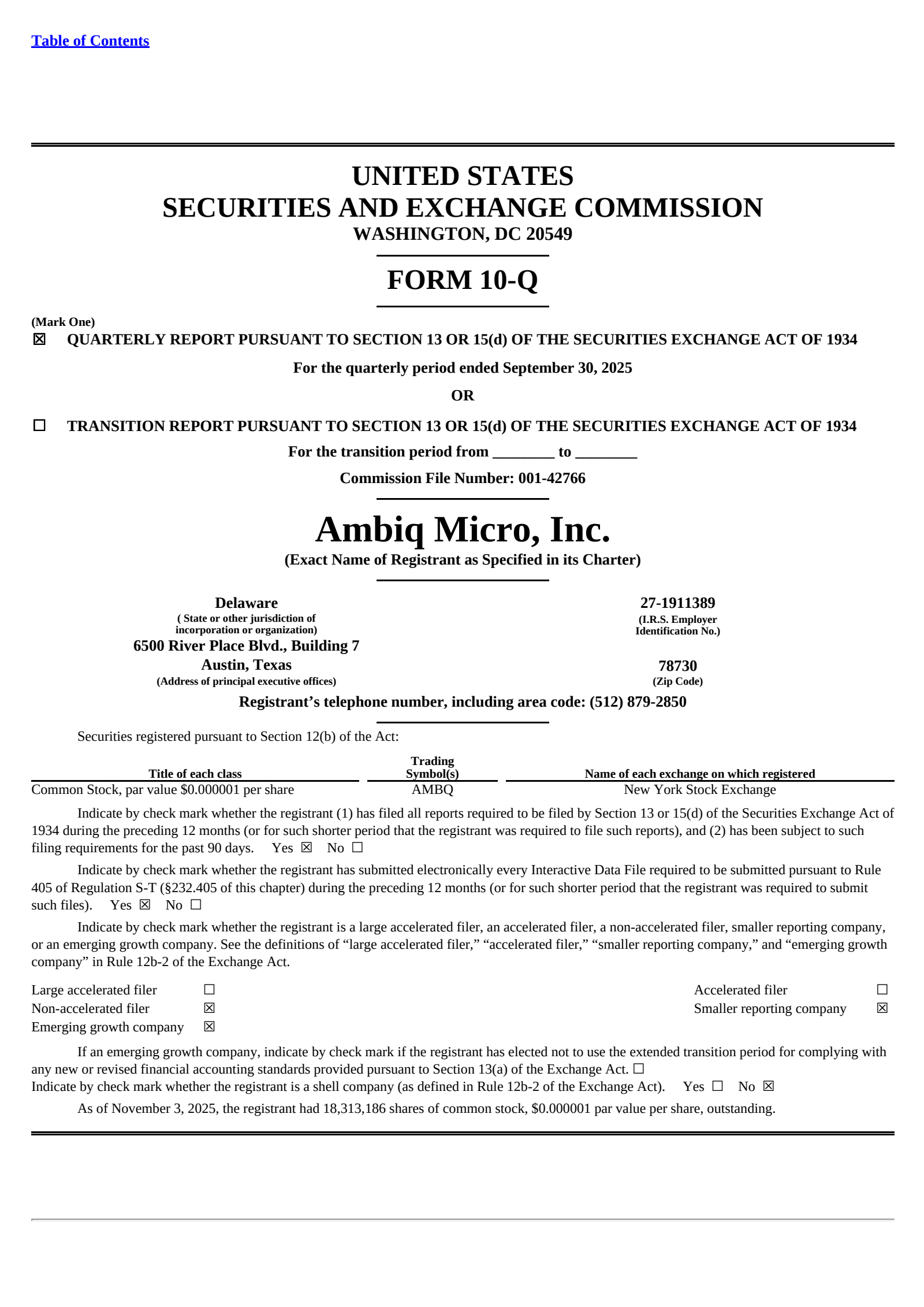 Ambiq Micro's Q3 2025 Quarterly Report