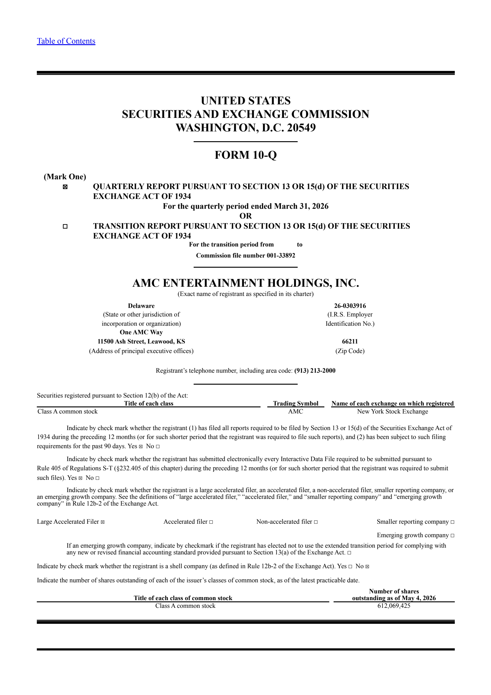 AMC Entertainment's Q1 2026 Quarterly report