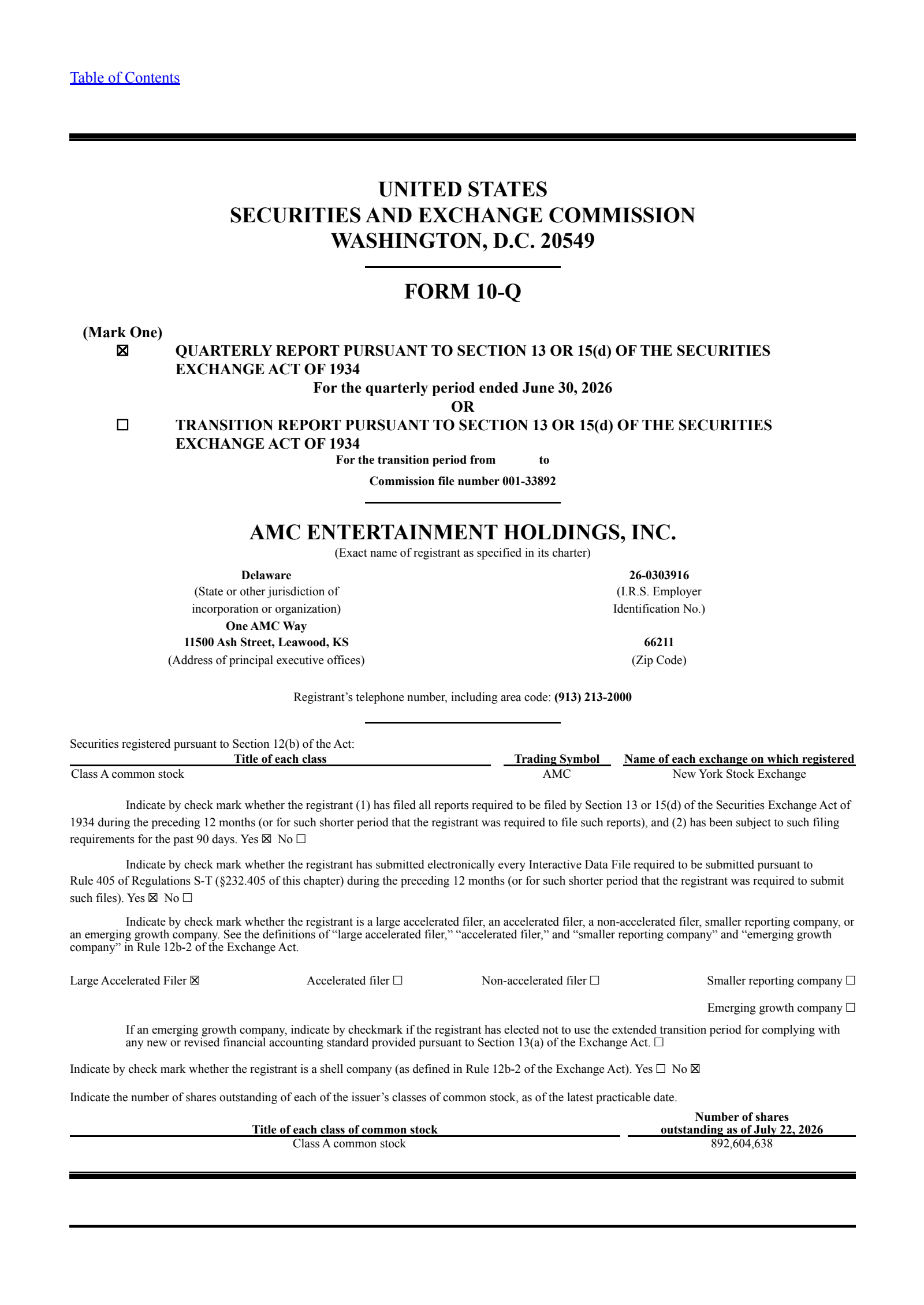 AMC Entertainment's Q2 2026 Quarterly report