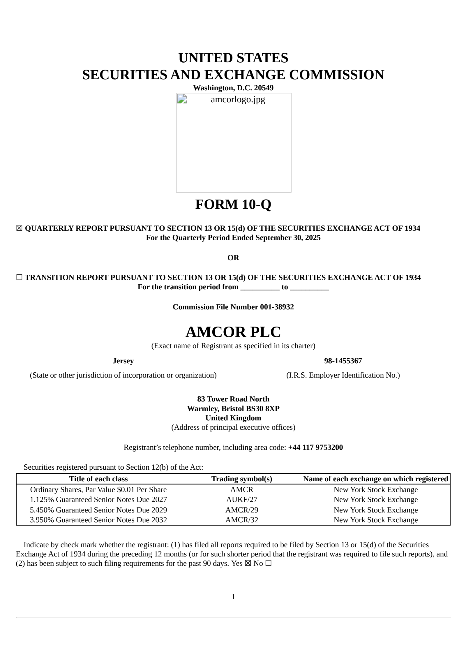 Amcor's Q1 2026 Quarterly Report