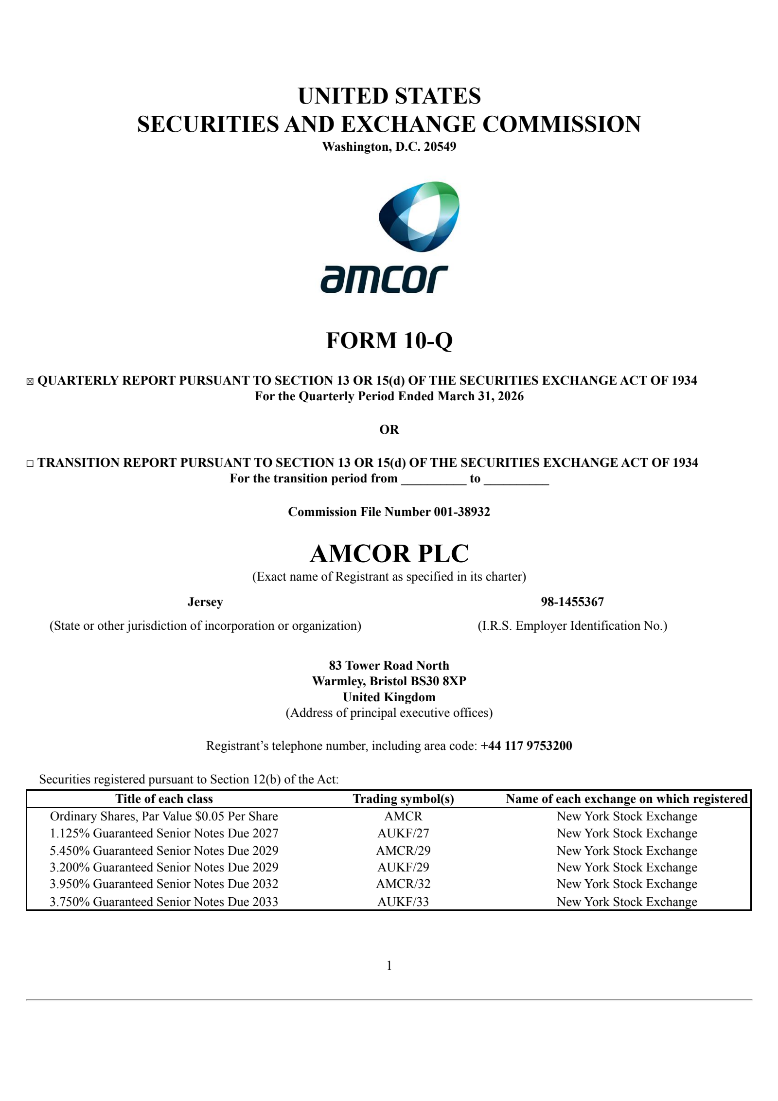 Amcor's Q3 2026 Quarterly report