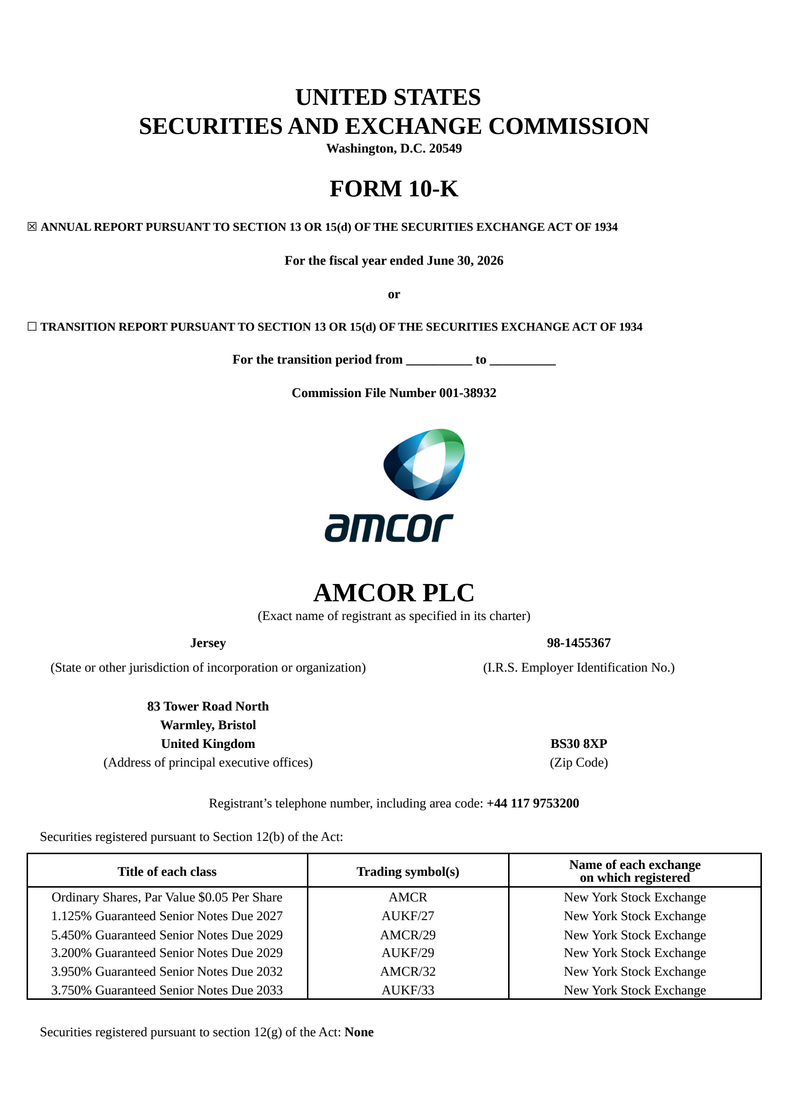 Amcor's Q4 2026 Annual report
