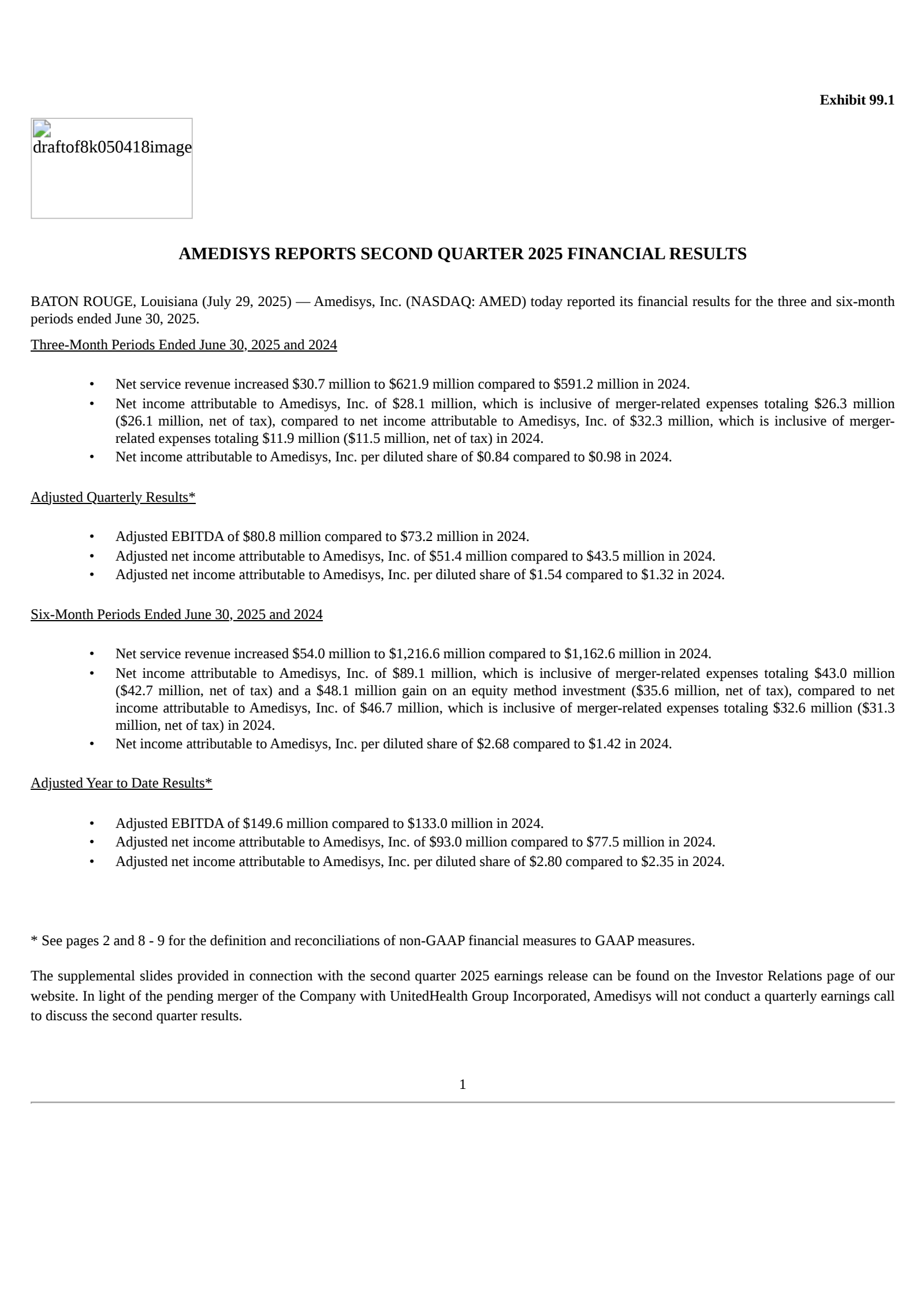 Amedisys' Q2 2025 Press Release