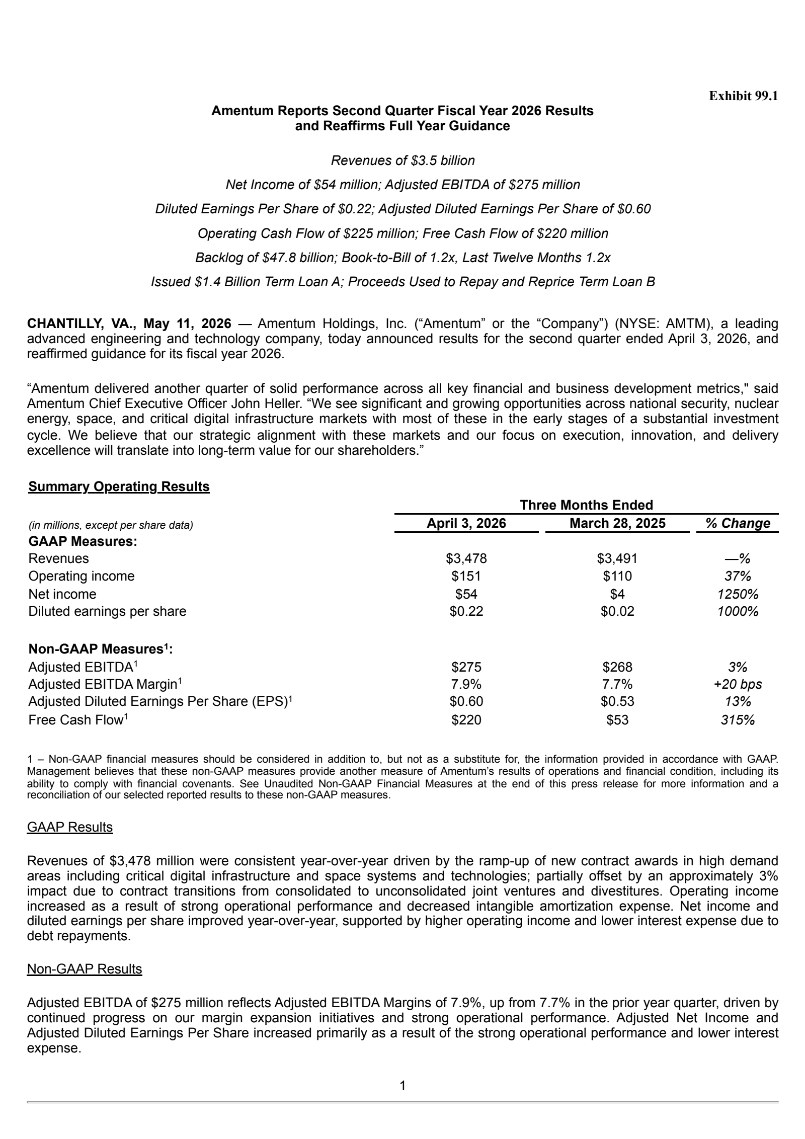 Amentum's Q2 2026 Press Release