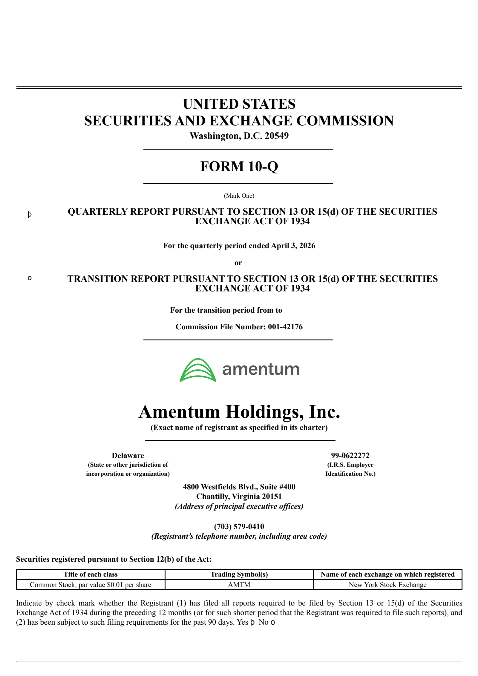 Amentum's Q2 2026 Quarterly report