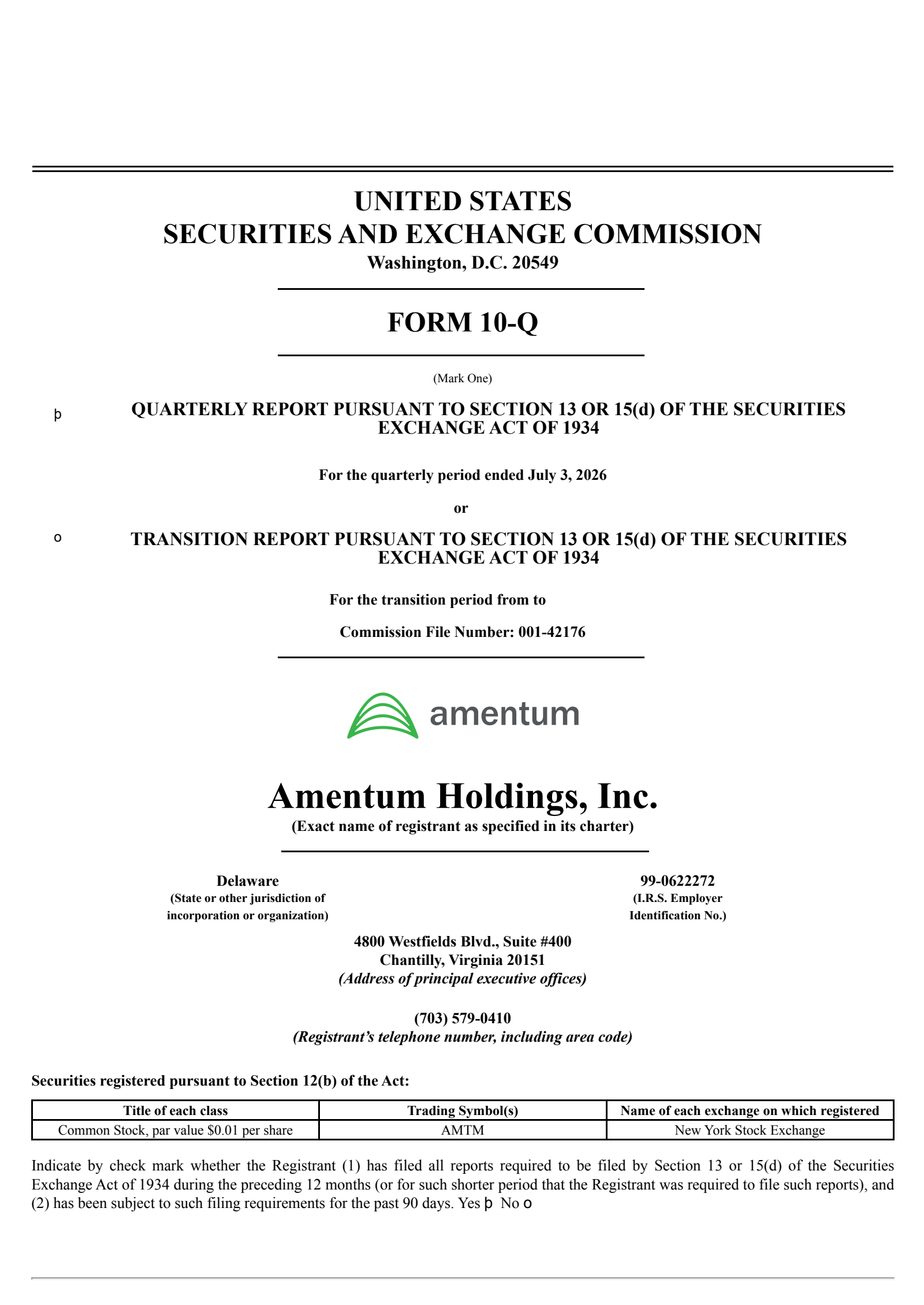Amentum's Q3 2026 Quarterly report