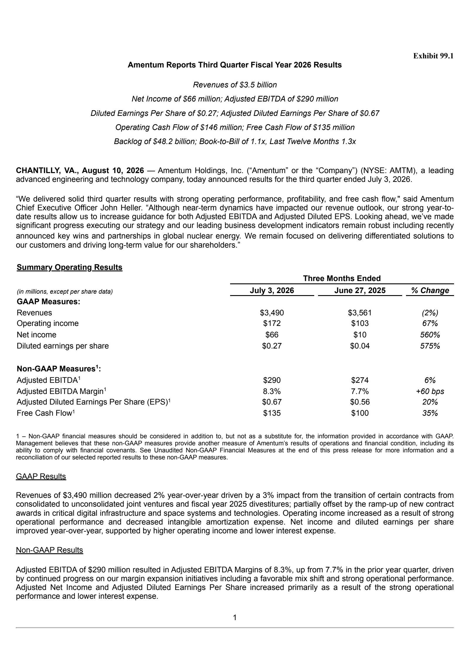 Amentum's Q3 2026 Press Release