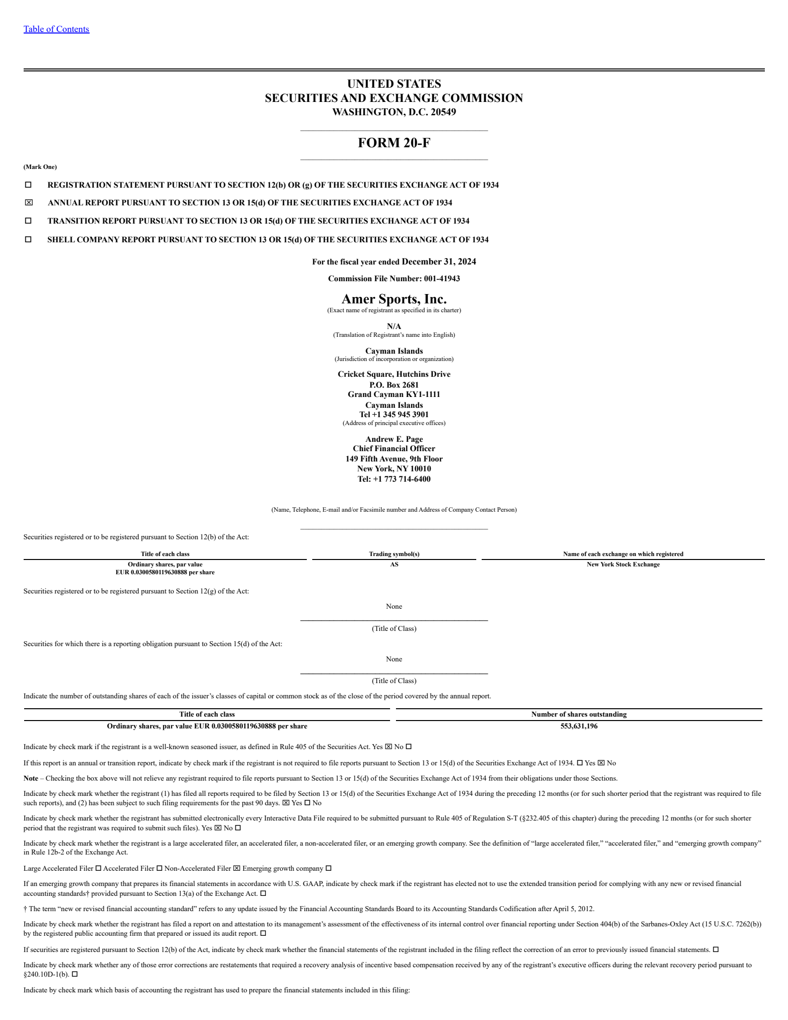 Amer Sports' Q4 2024 Annual Report
