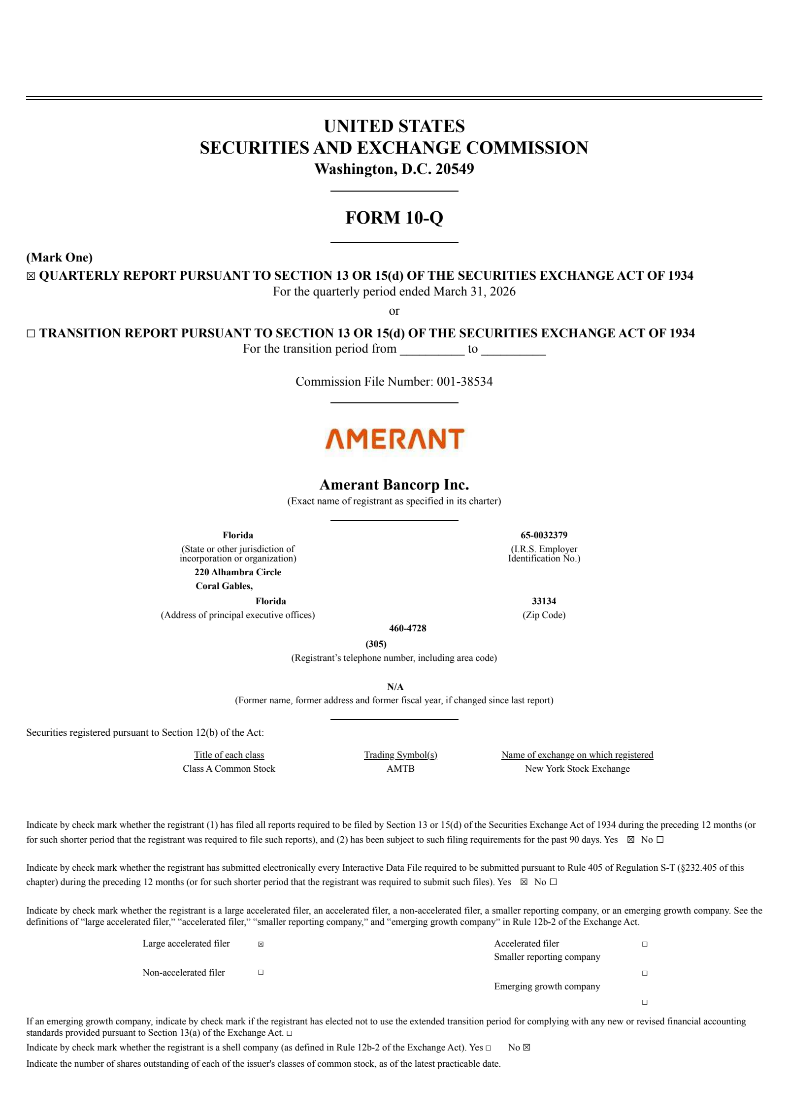 Amerant Bancorp's Q1 2026 Quarterly report