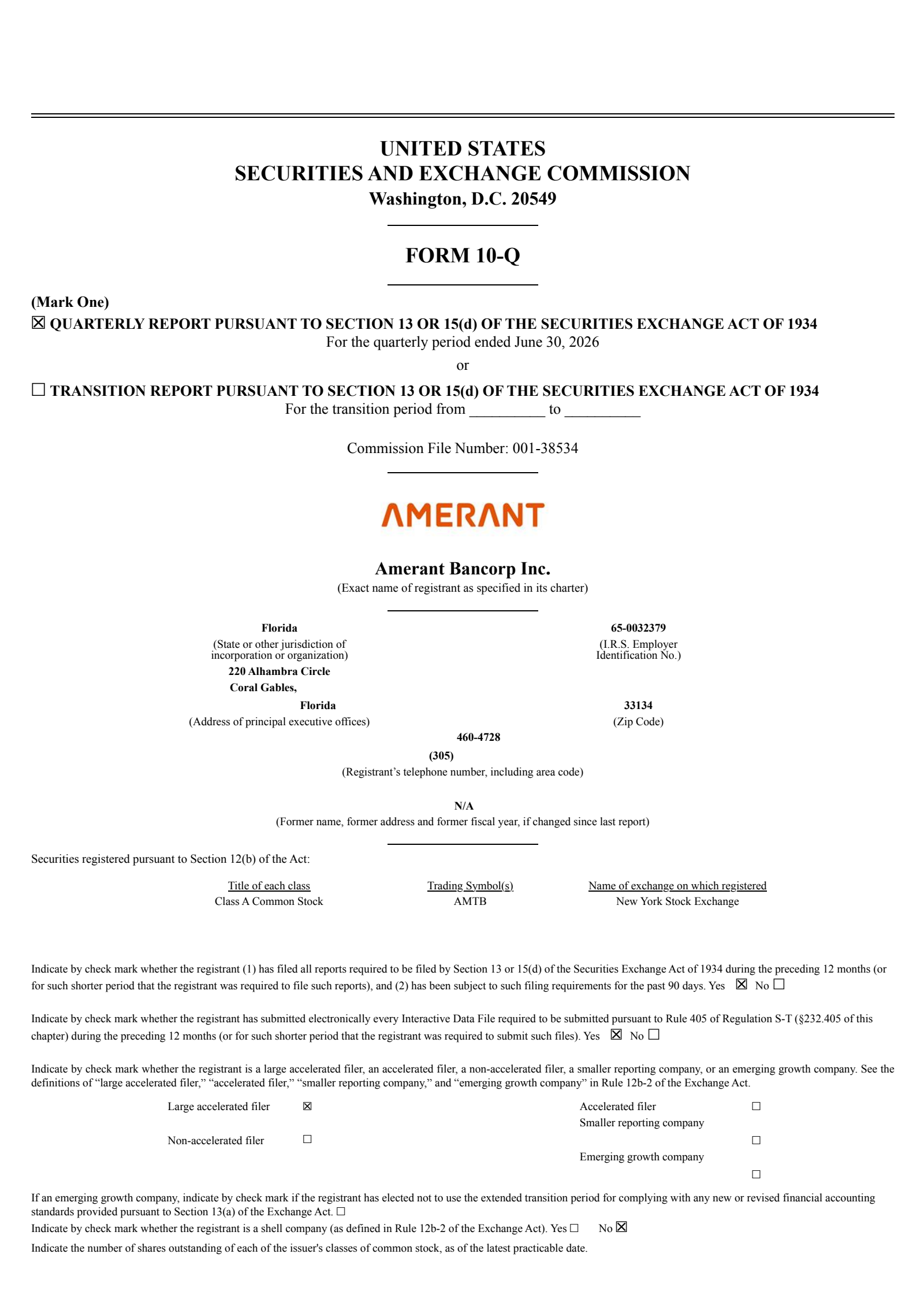 Amerant Bancorp's Q2 2026 Quarterly report