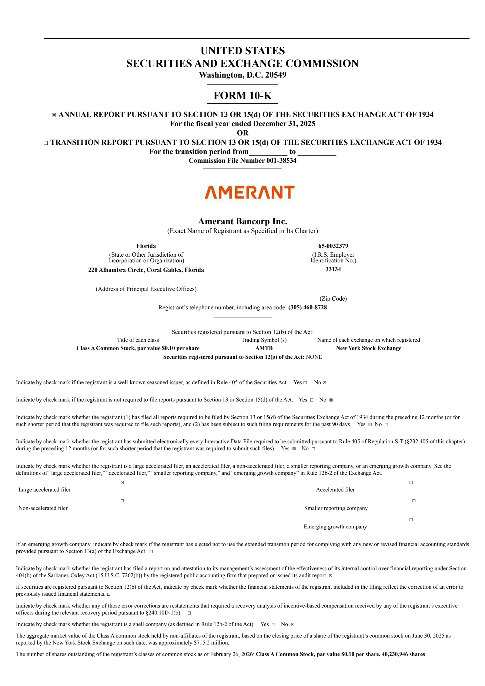 Amerant Bancorp's Q4 2025 Annual report