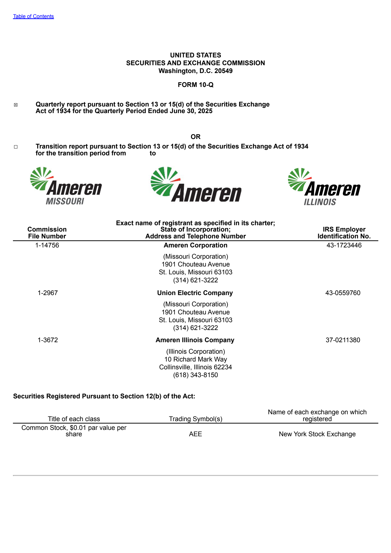 Ameren's Q2 2025 Quarterly report