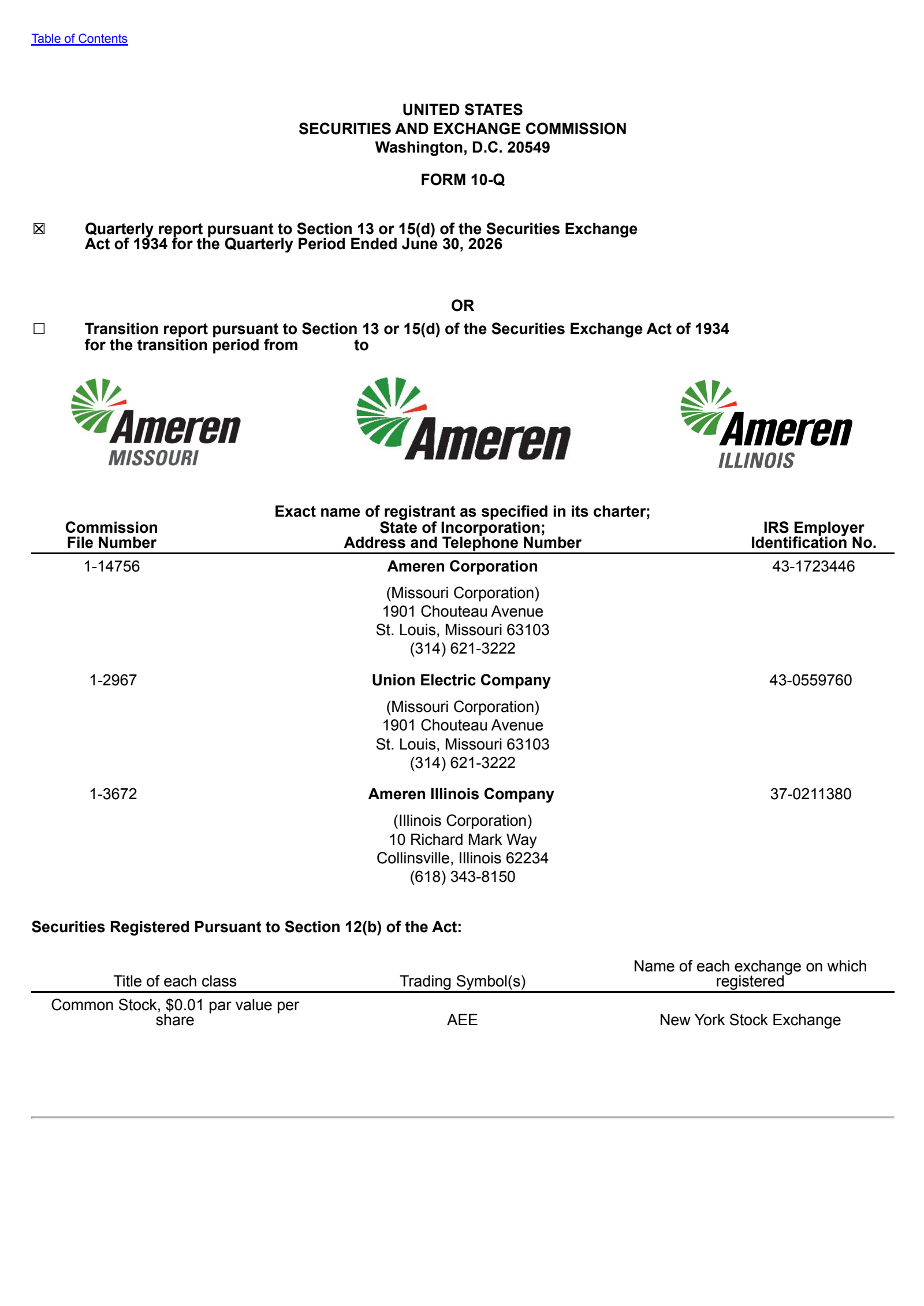 Ameren's Q2 2026 Quarterly report