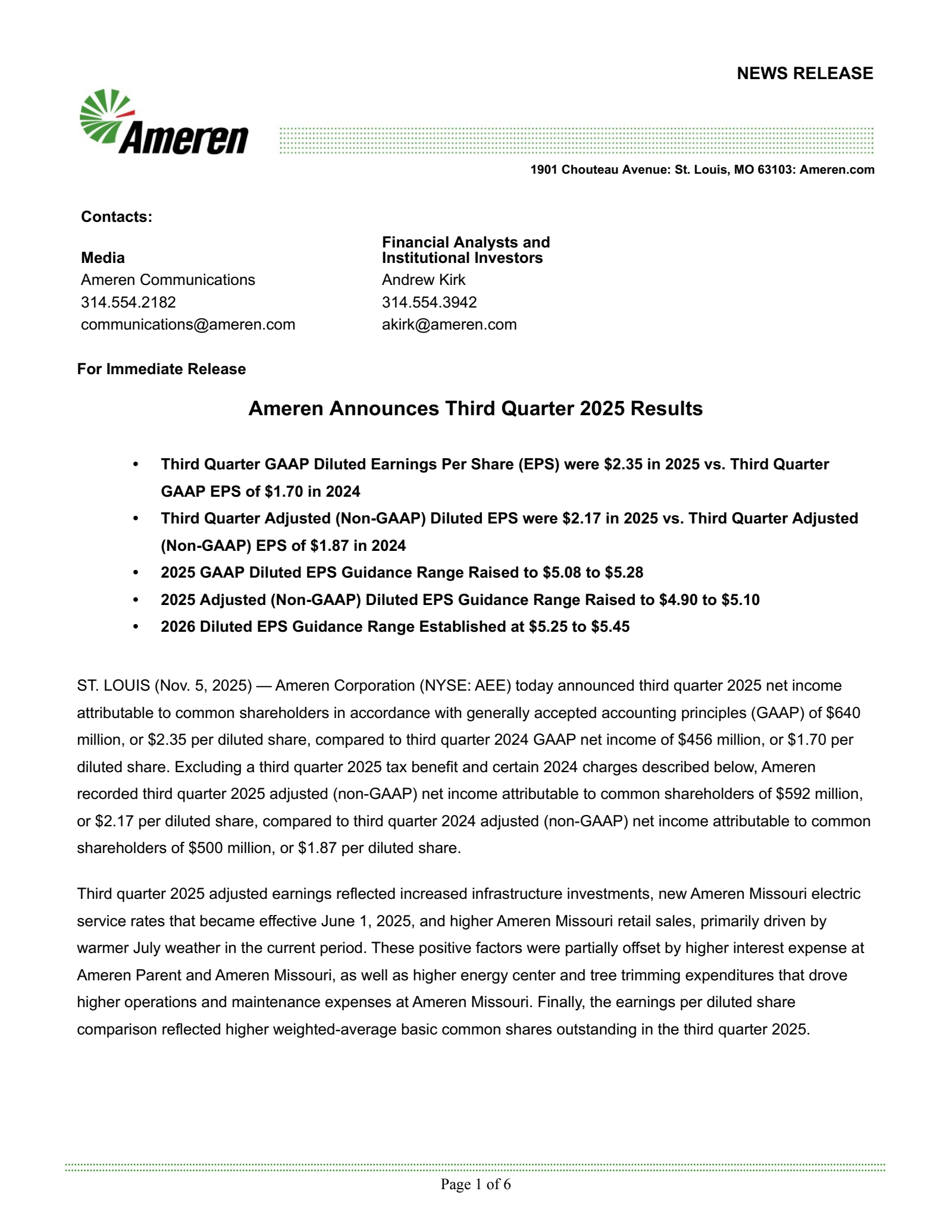 Ameren's Q3 2025 Earnings Release
