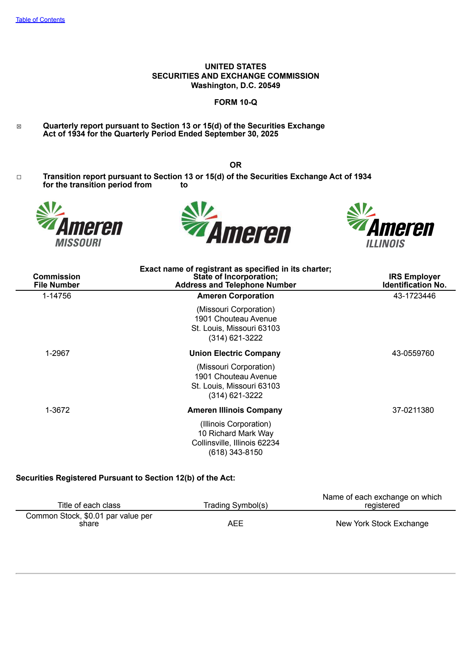 Ameren's Q3 2025 Quarterly Report