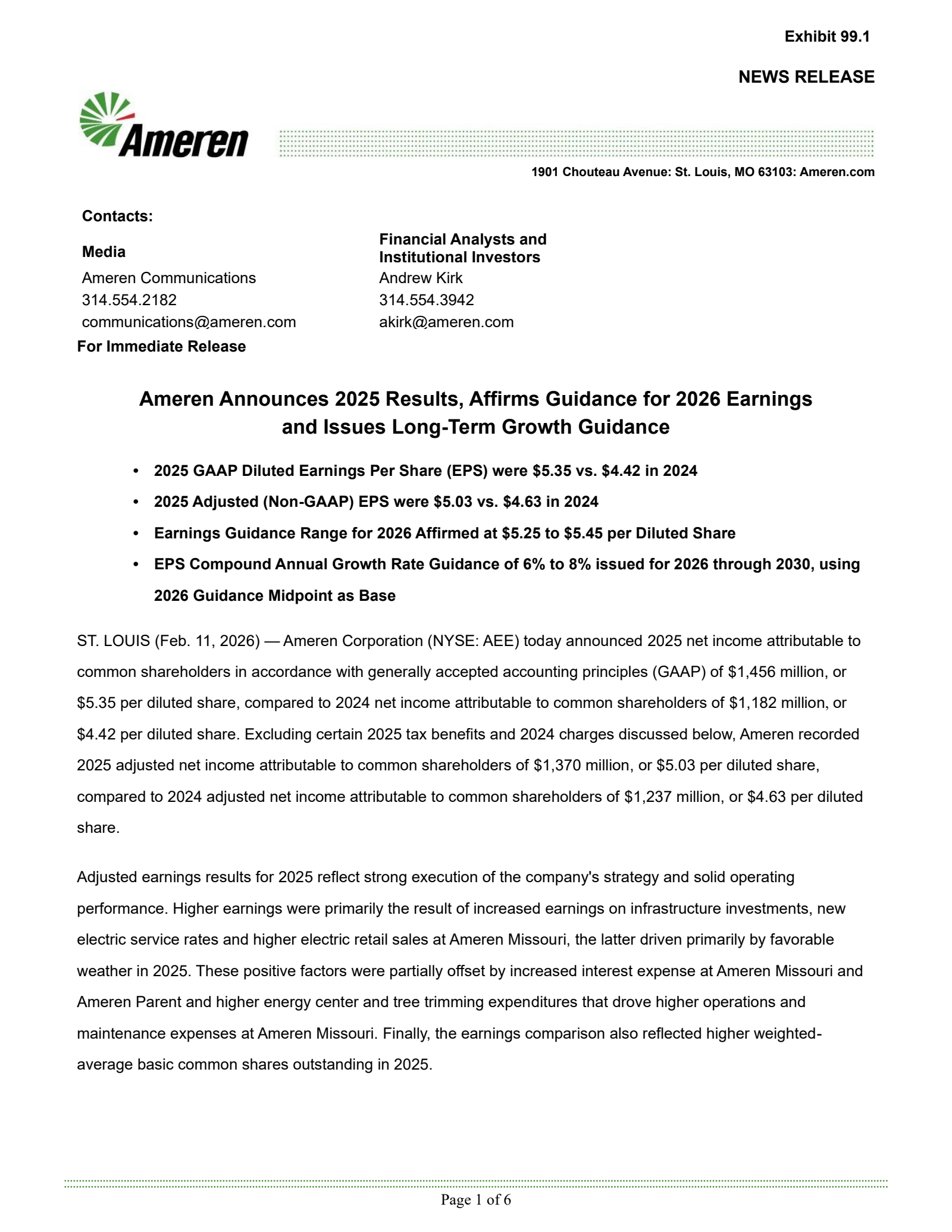 Ameren's Q4 2025 Press Release