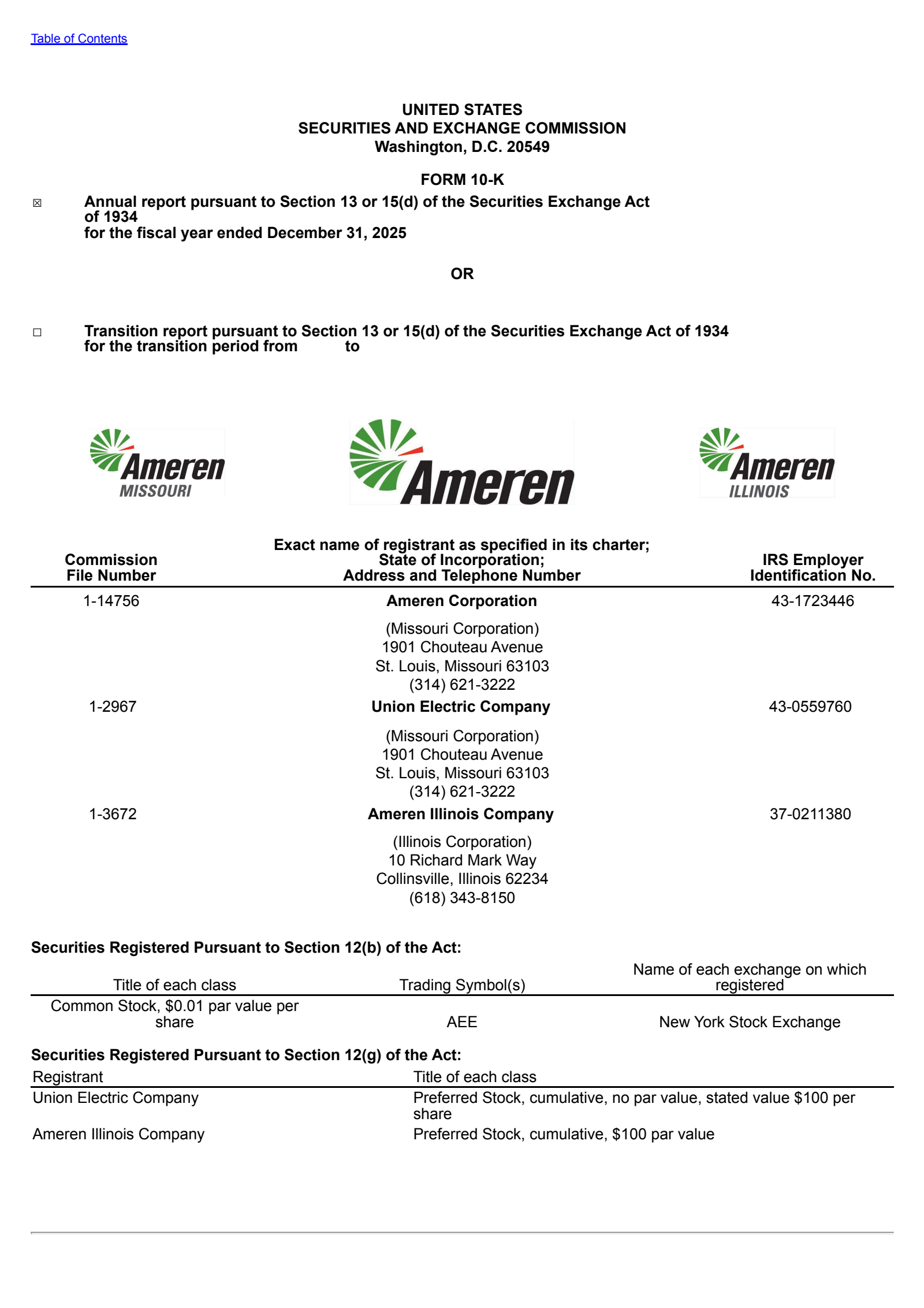 Ameren's Q4 2025 Annual report