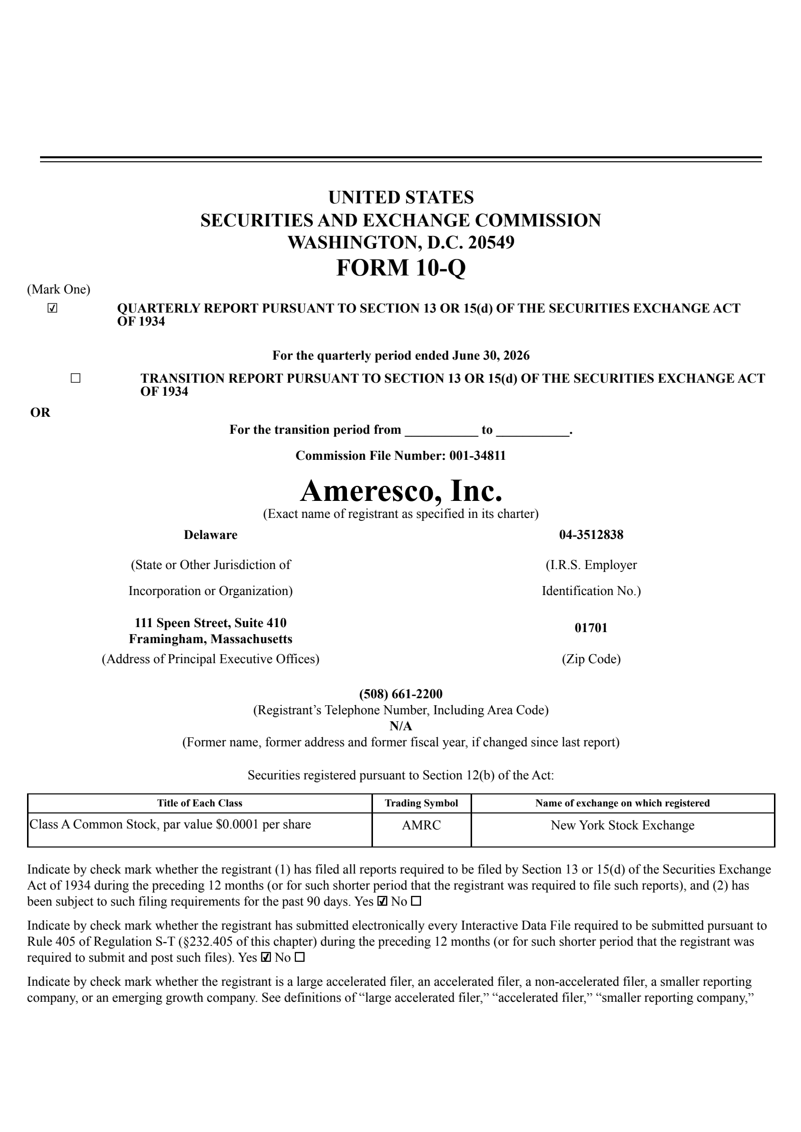 Ameresco's Q2 2026 Quarterly report