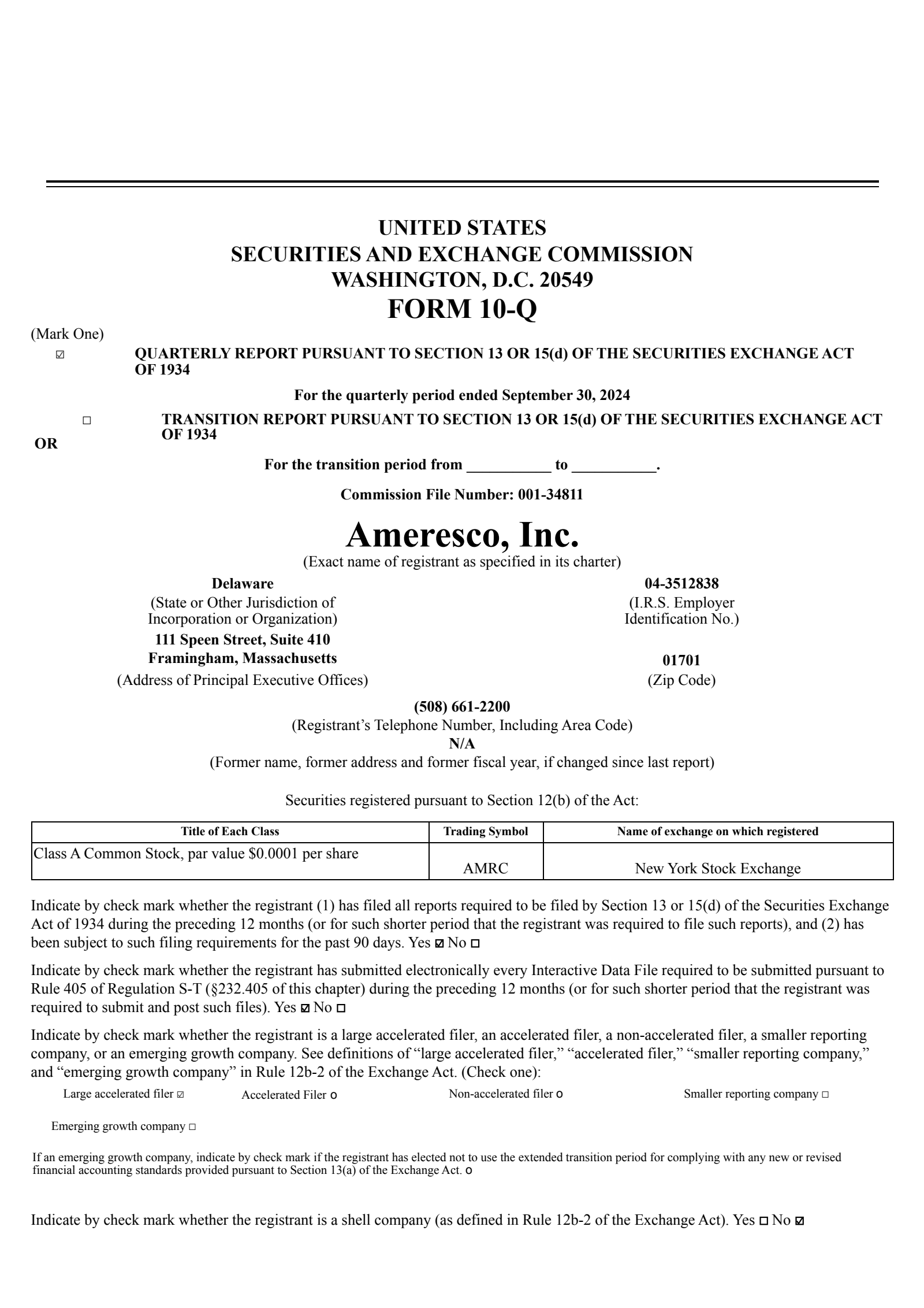 Ameresco's Q3 2024 Quarterly report