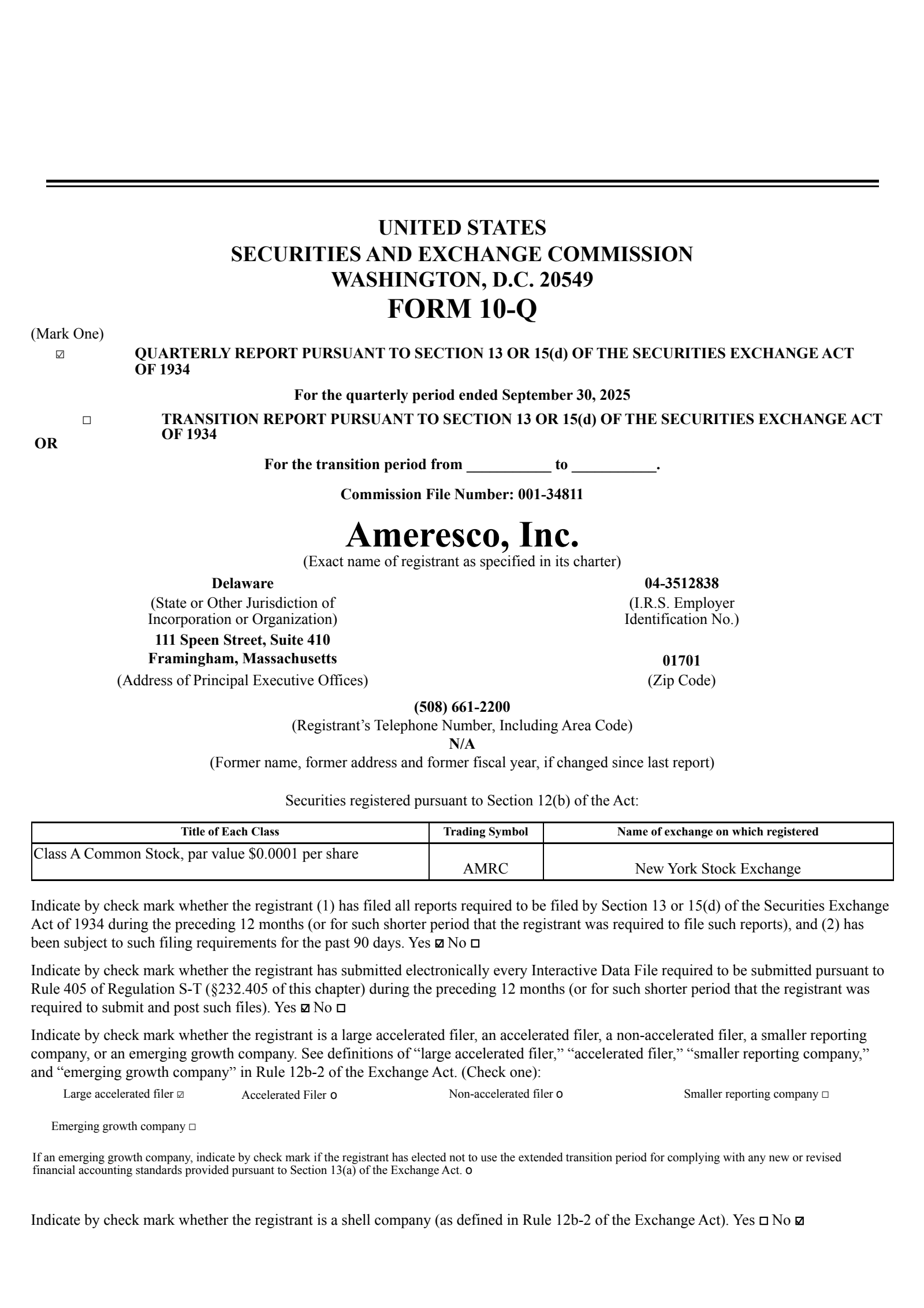 Ameresco's Q3 2025 Quarterly Report