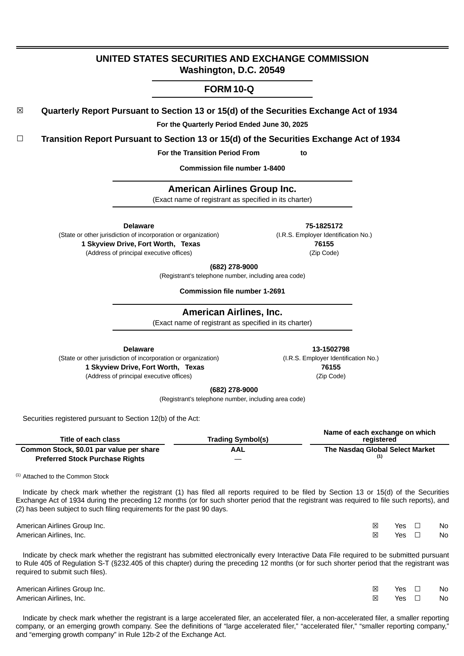 American Airlines Group's Q2 2025 Quarterly report