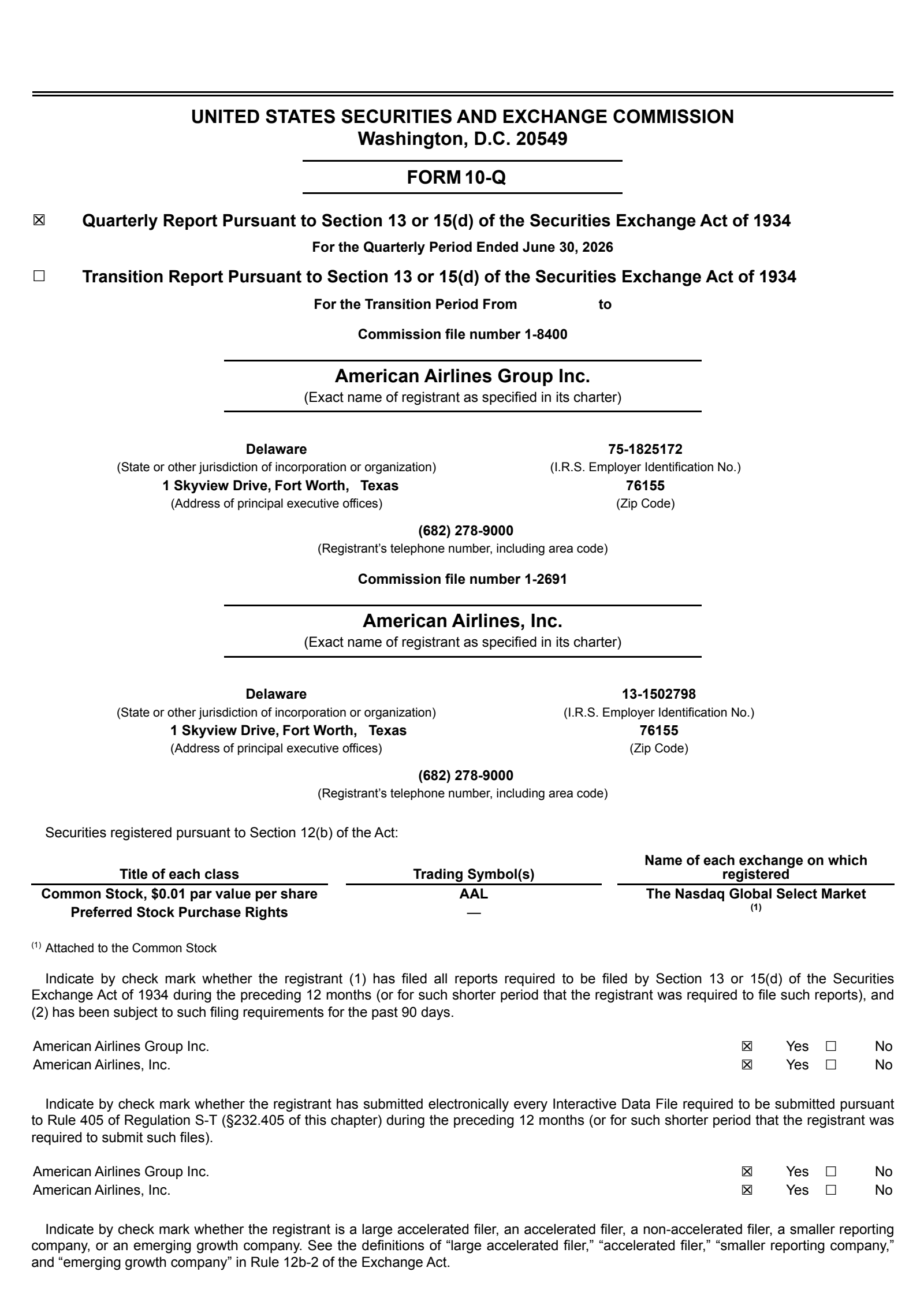 American Airlines Group's Q2 2026 Quarterly report