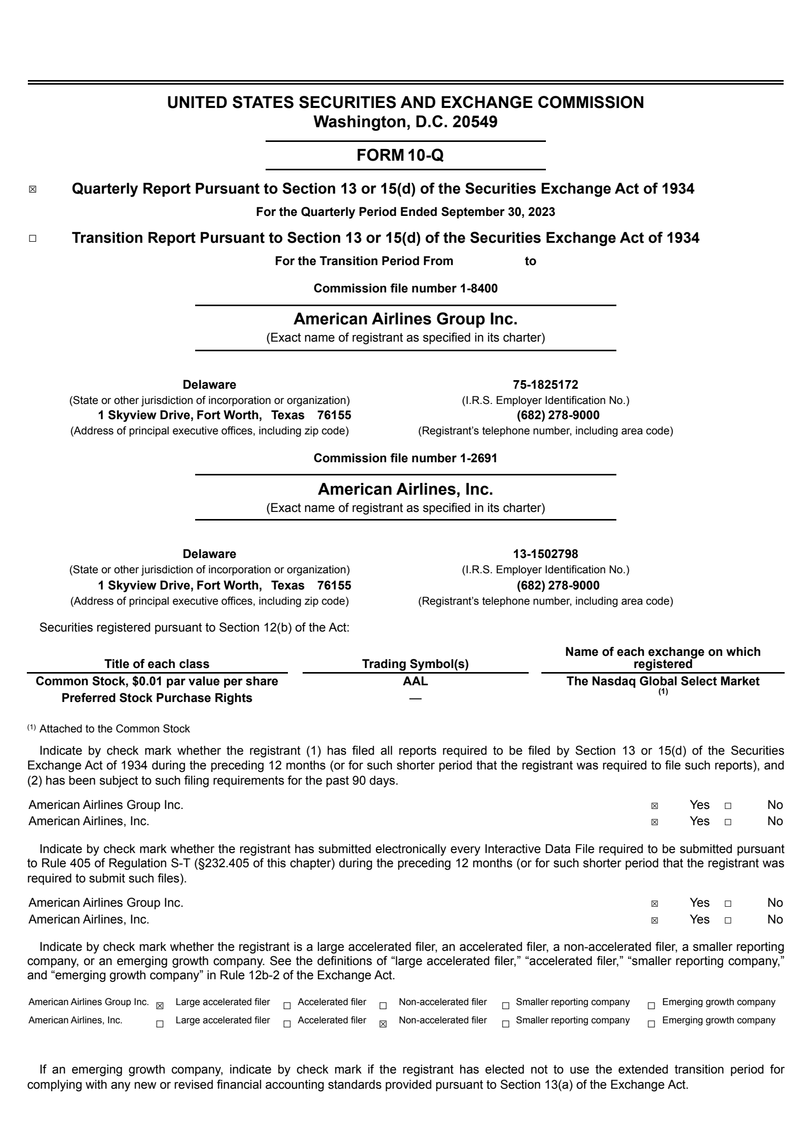 American Airlines Group's Q3 2023 Quarterly report
