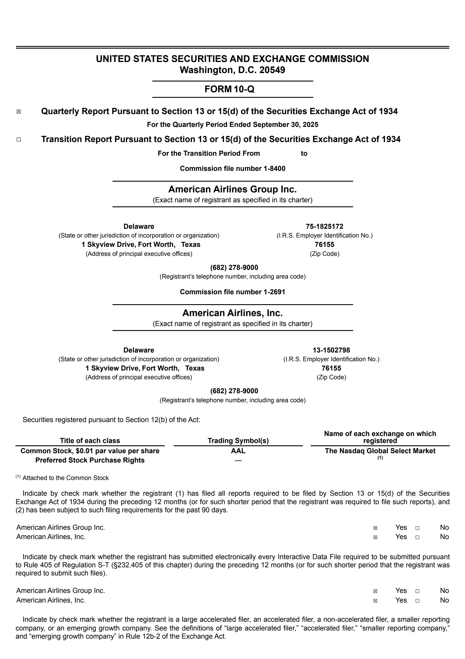 American Airlines Group's Q3 2025 Quarterly Report