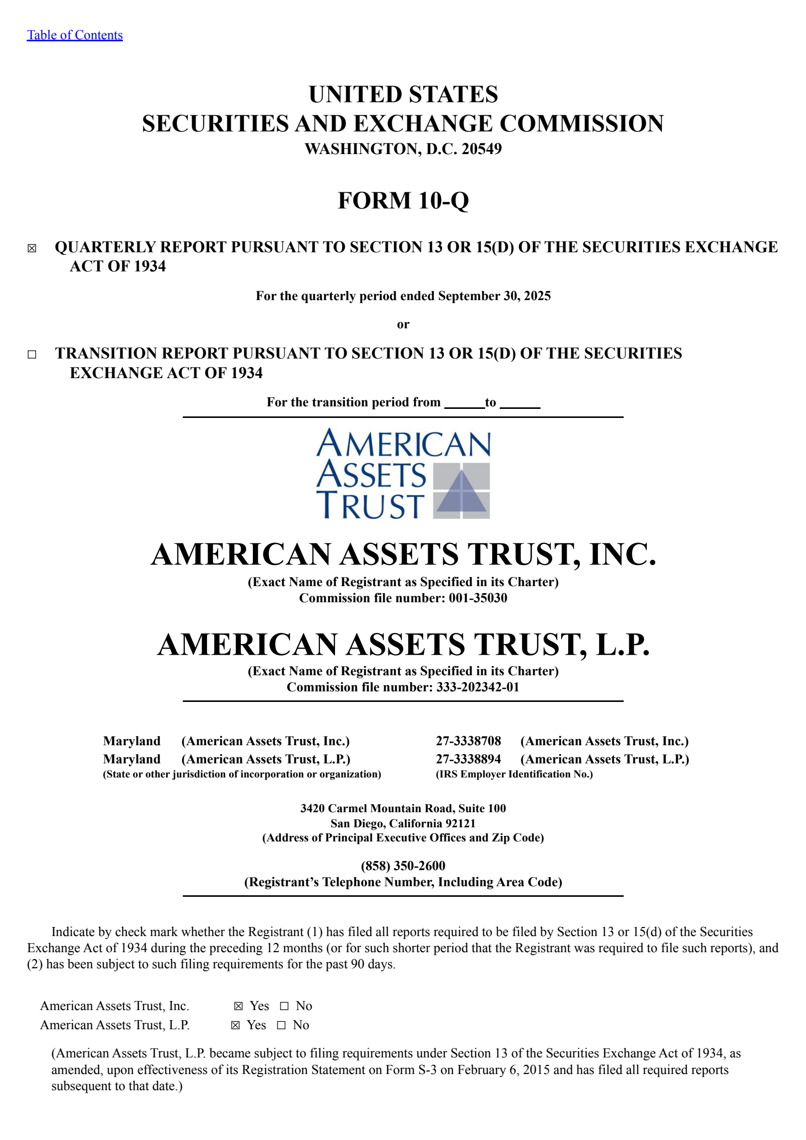 American Assets Trust's Q3 2025 Quarterly Report