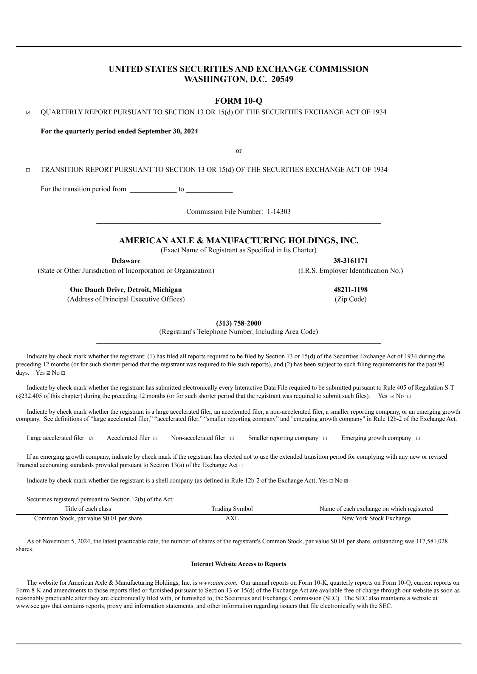 American Axle & Manufacturing's Q3 2024 Quarterly report