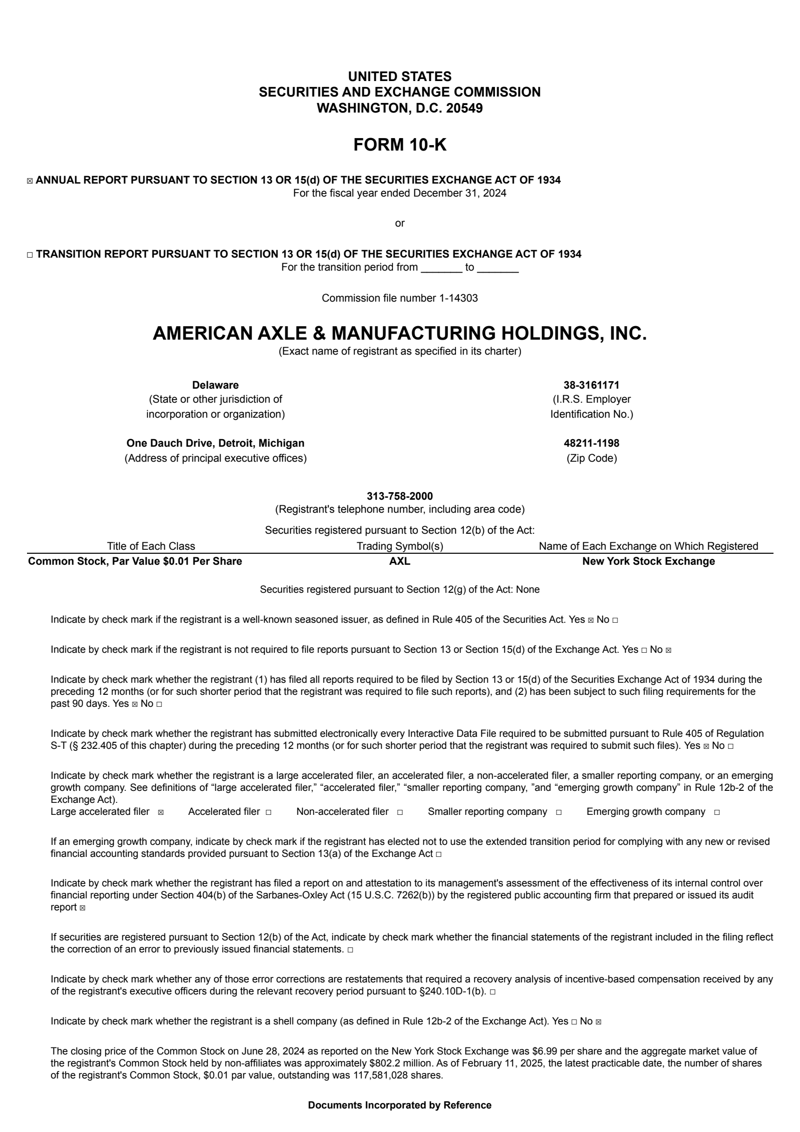 American Axle & Manufacturing's Q4 2024 Annual report