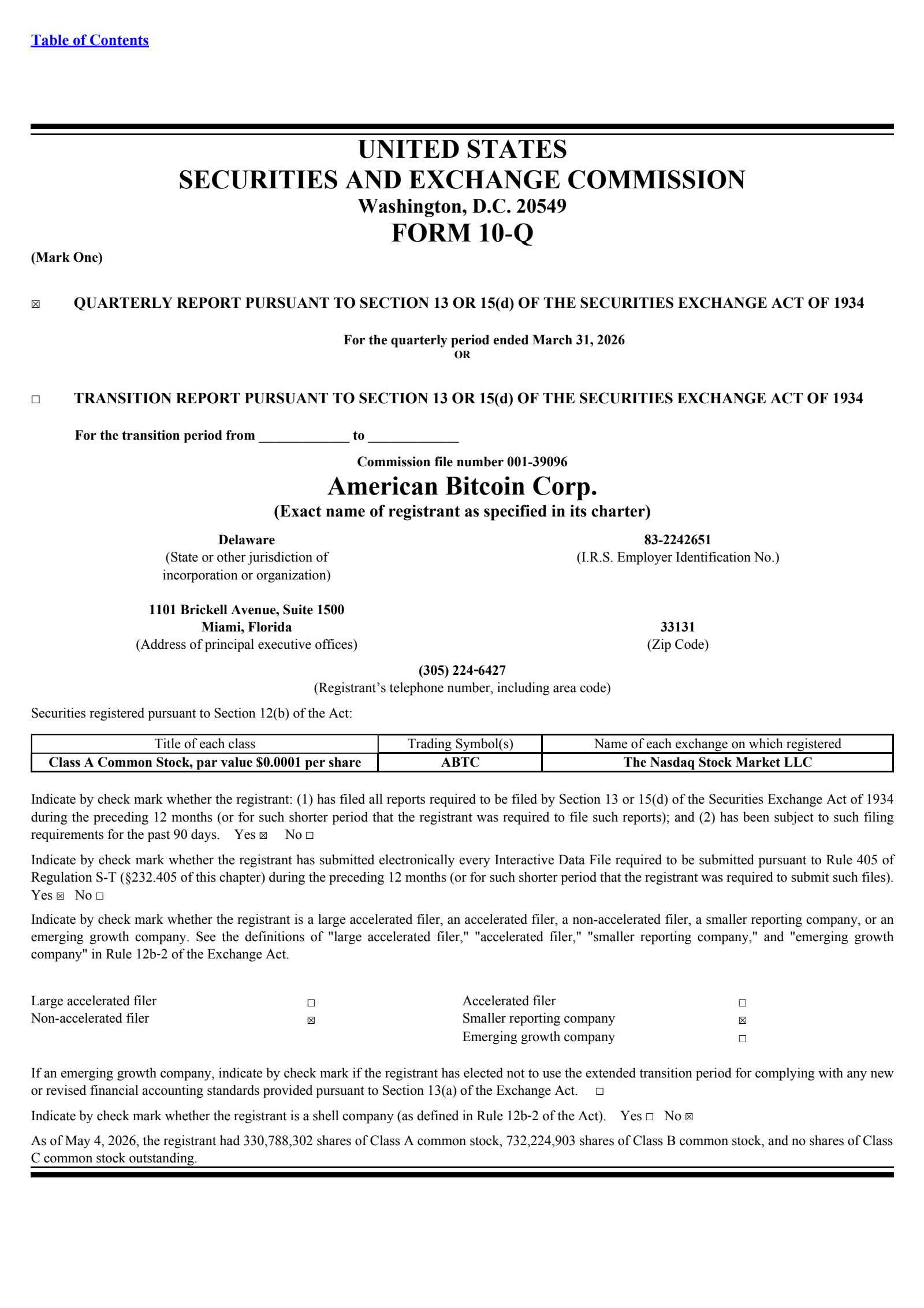 American Bitcoin's Q1 2026 Quarterly report