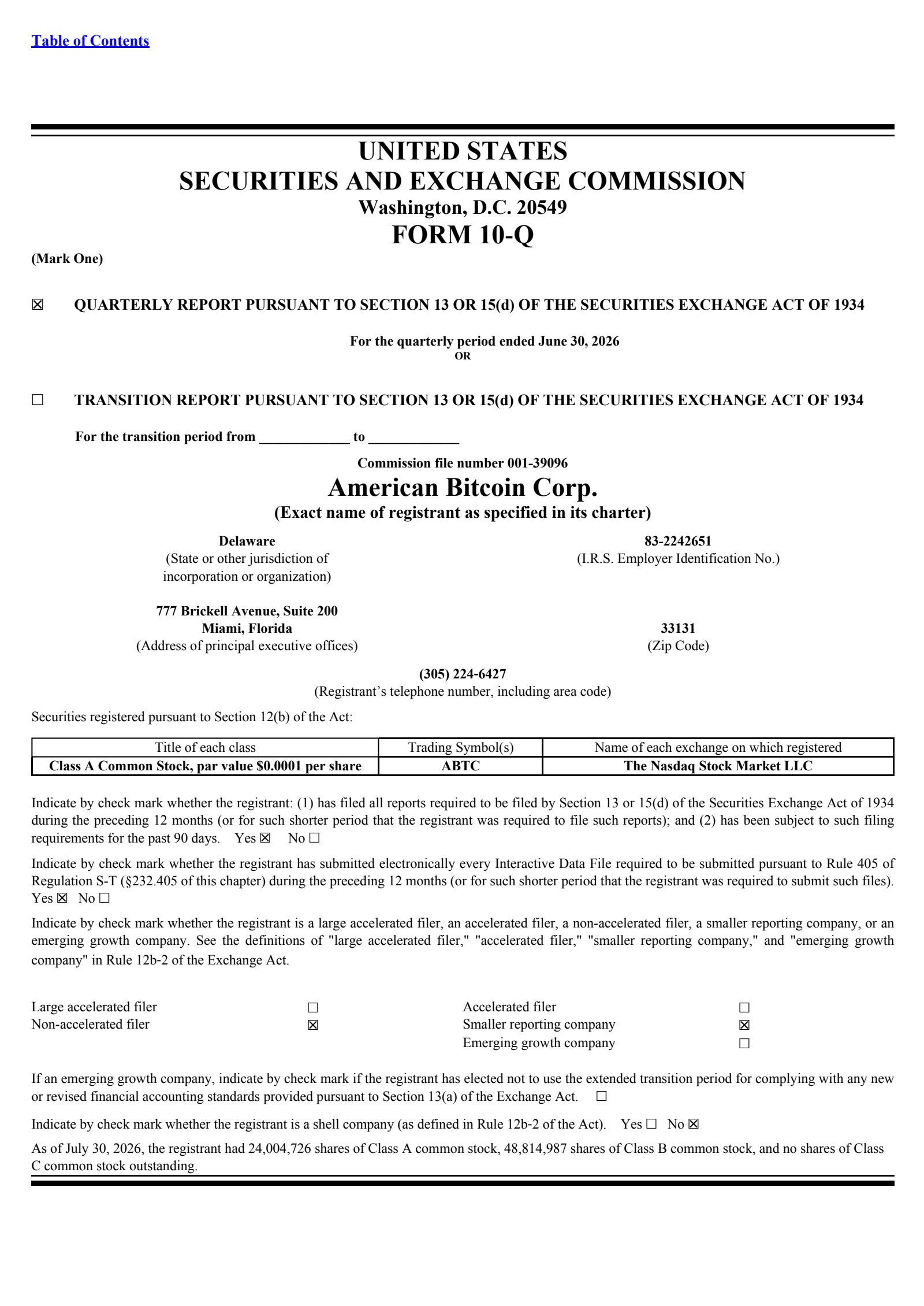 American Bitcoin's Q2 2026 Quarterly report