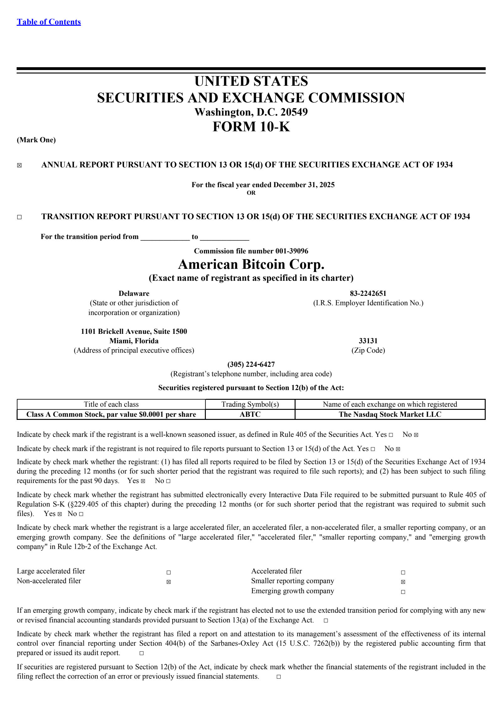 American Bitcoin's Q4 2025 Annual report
