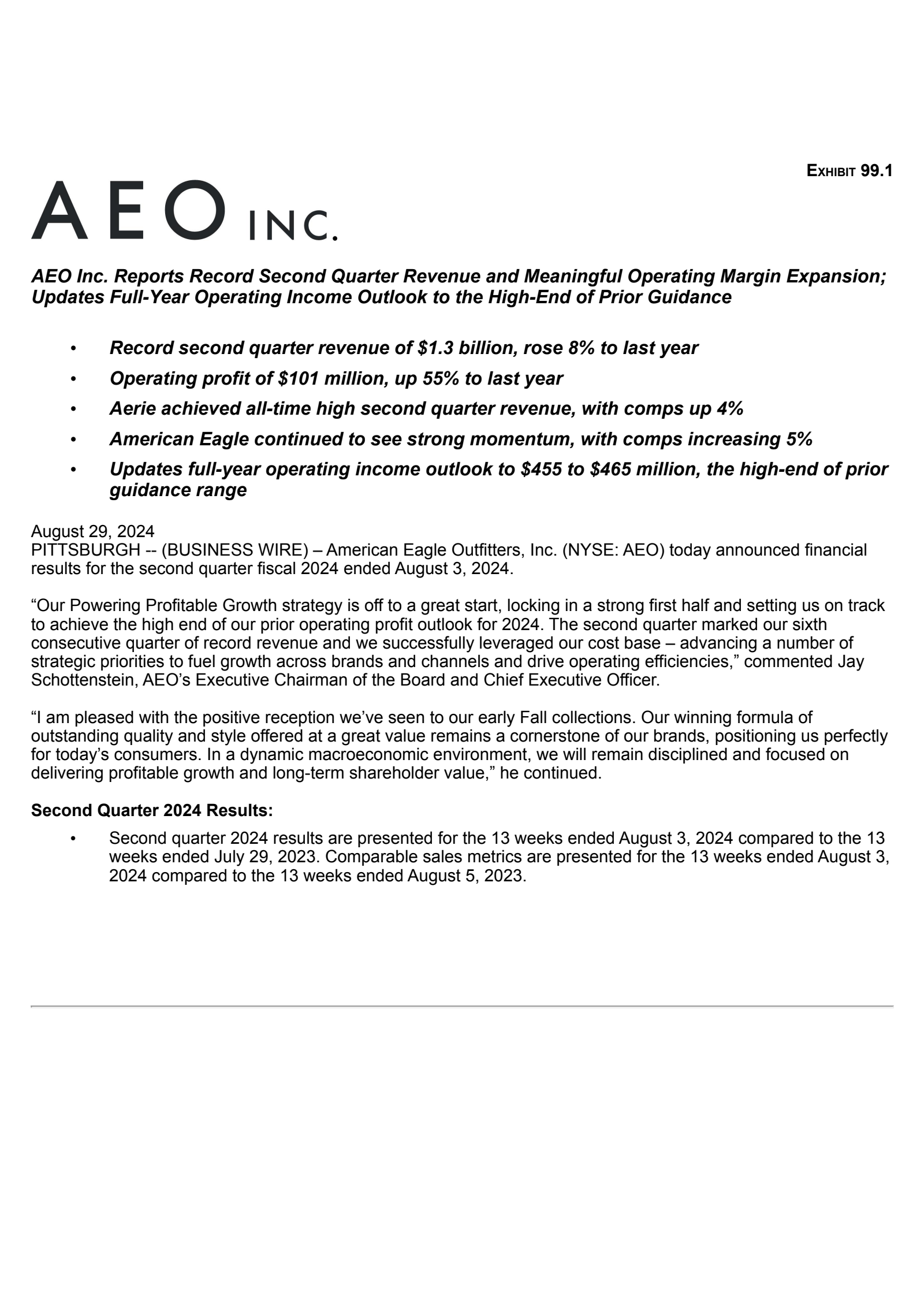 American Eagle Outfitters' Q2 2025 Press Release