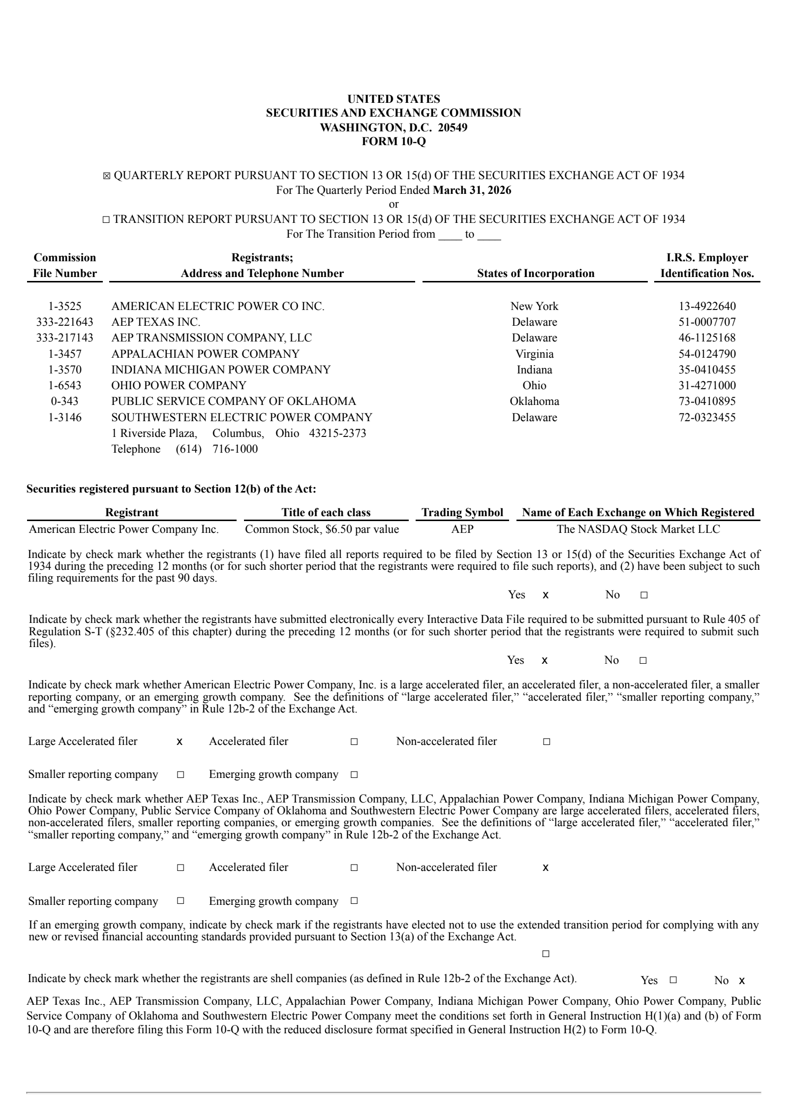 American Electric Power's Q1 2026 Quarterly report
