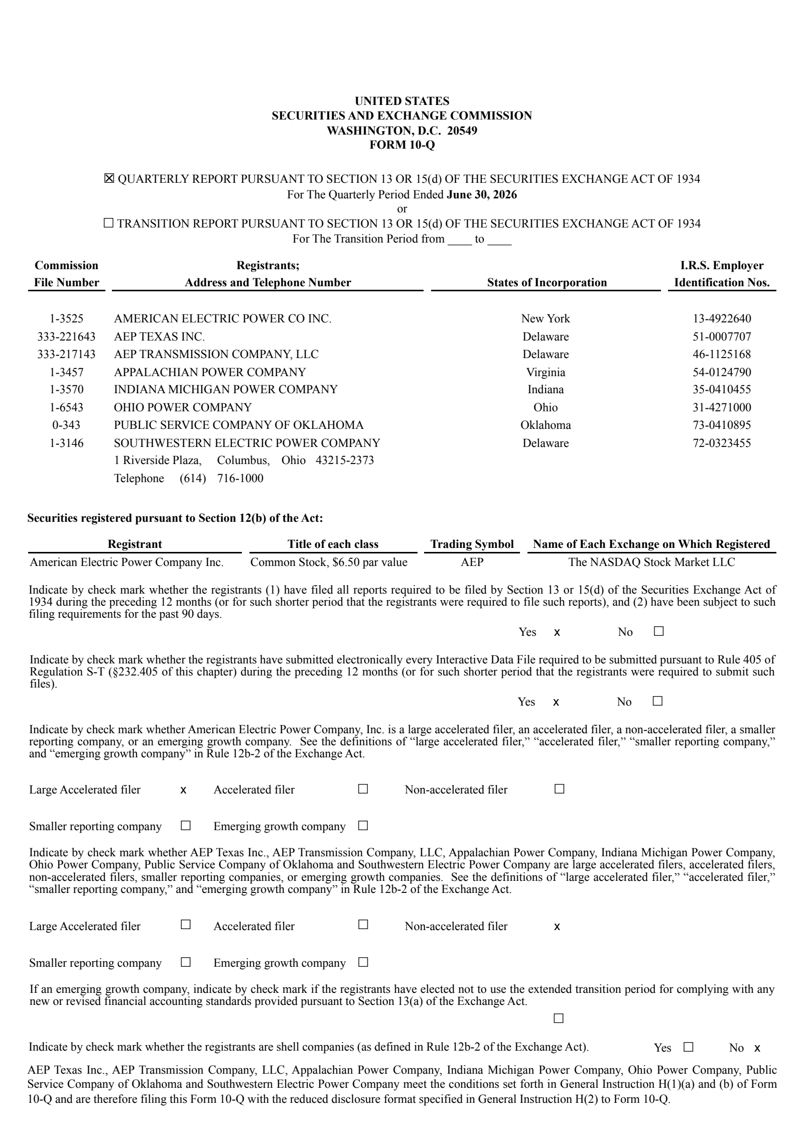 American Electric Power's Q2 2026 Quarterly report