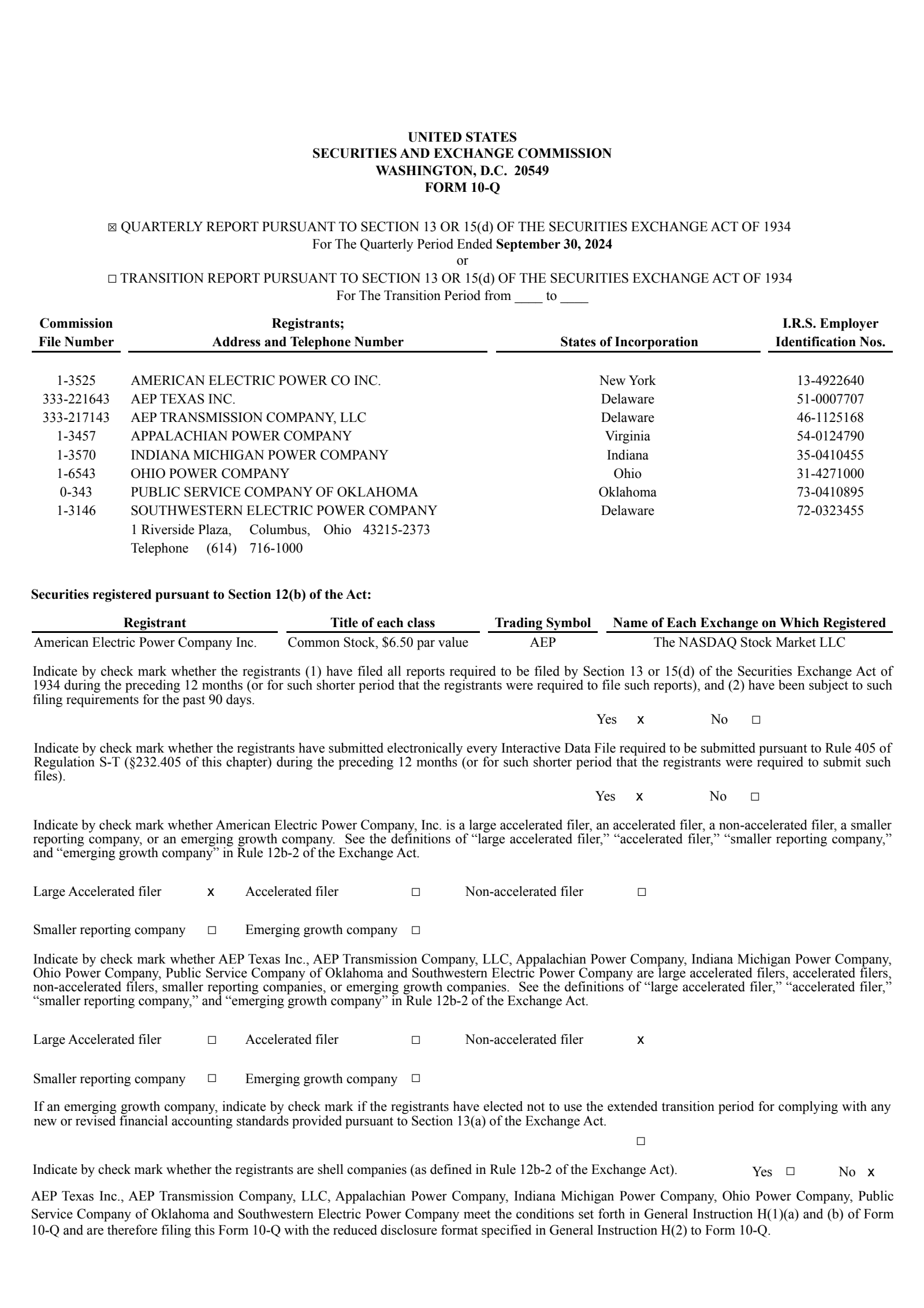 American Electric Power's Q3 2024 Quarterly report