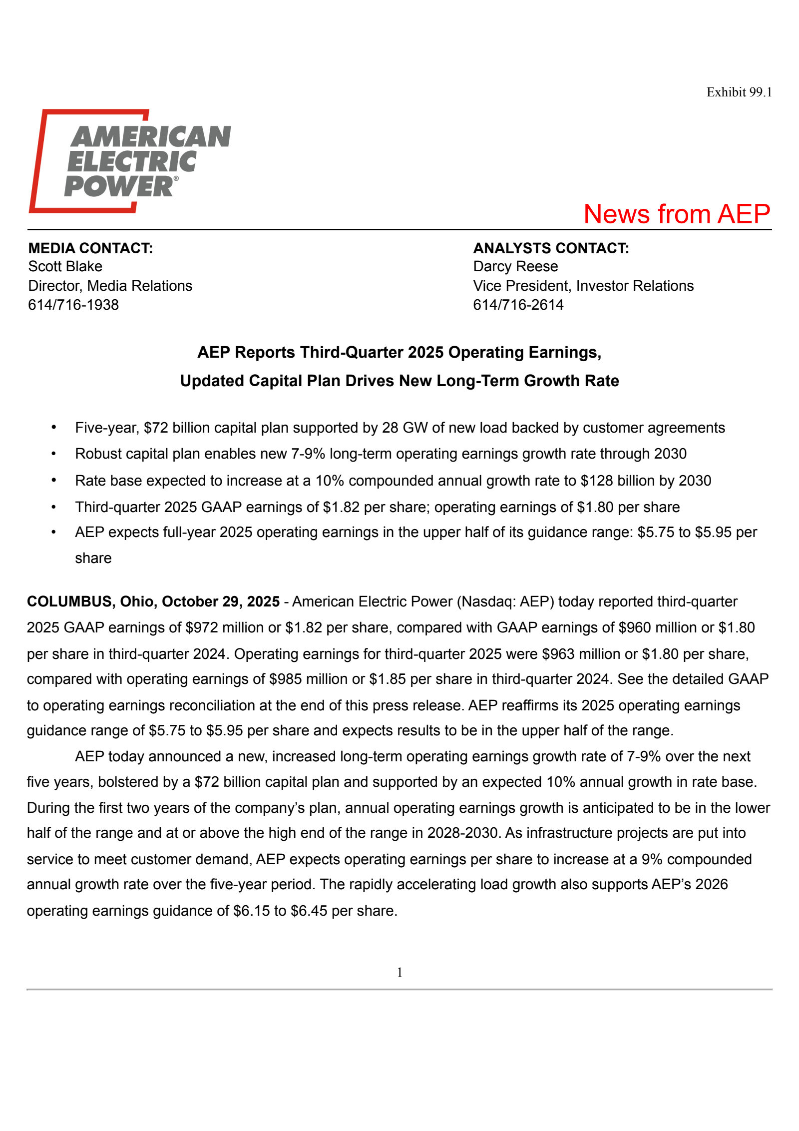 American Electric Power's Q3 2025 Earnings Release