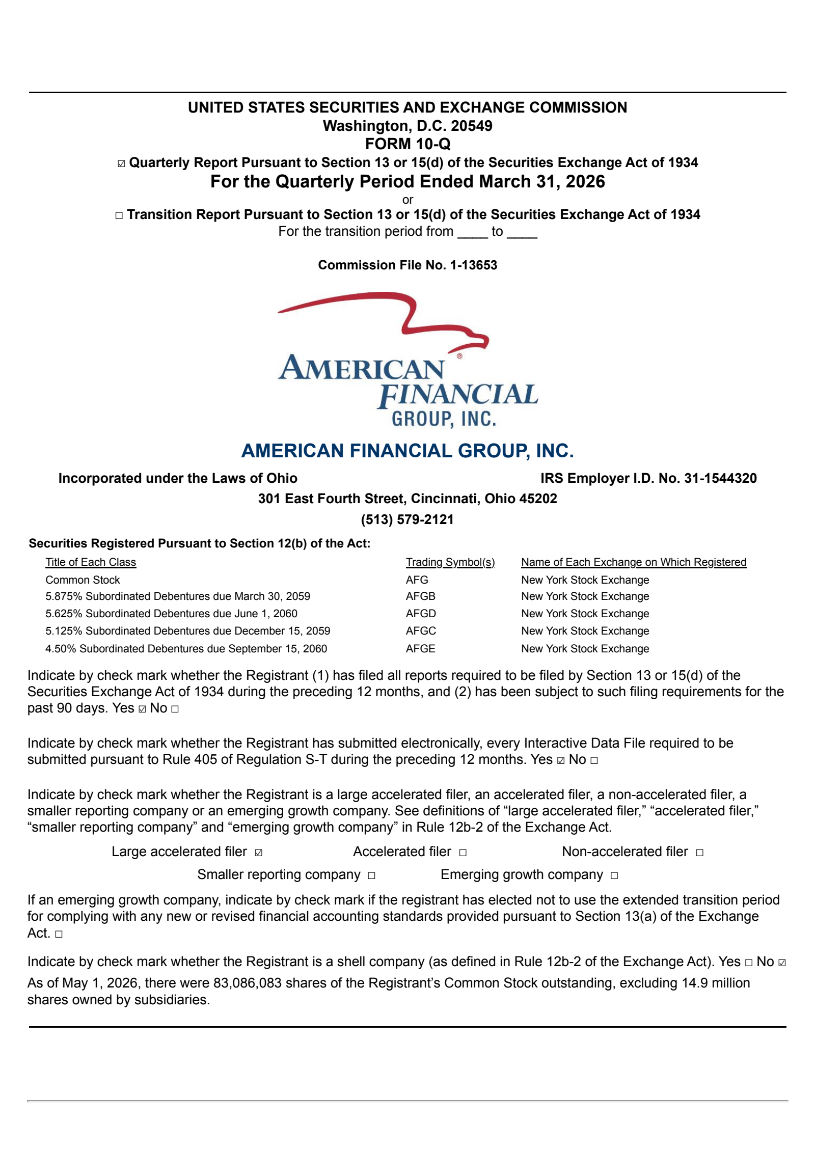 American Financial Group's Q1 2026 Quarterly report