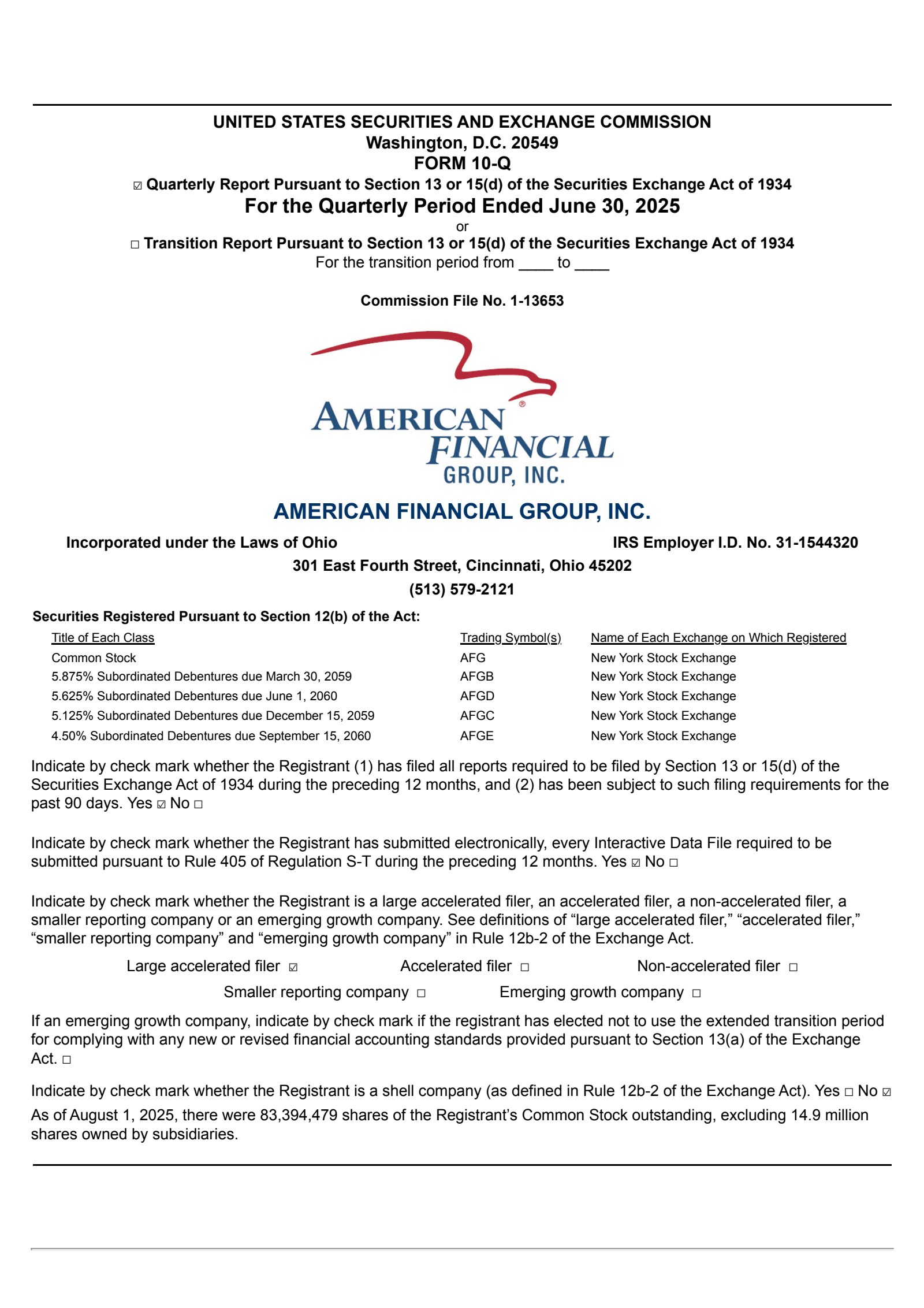 Afg Financial Comp AFG Q2 2025 Earnings Report on 8/5/2025