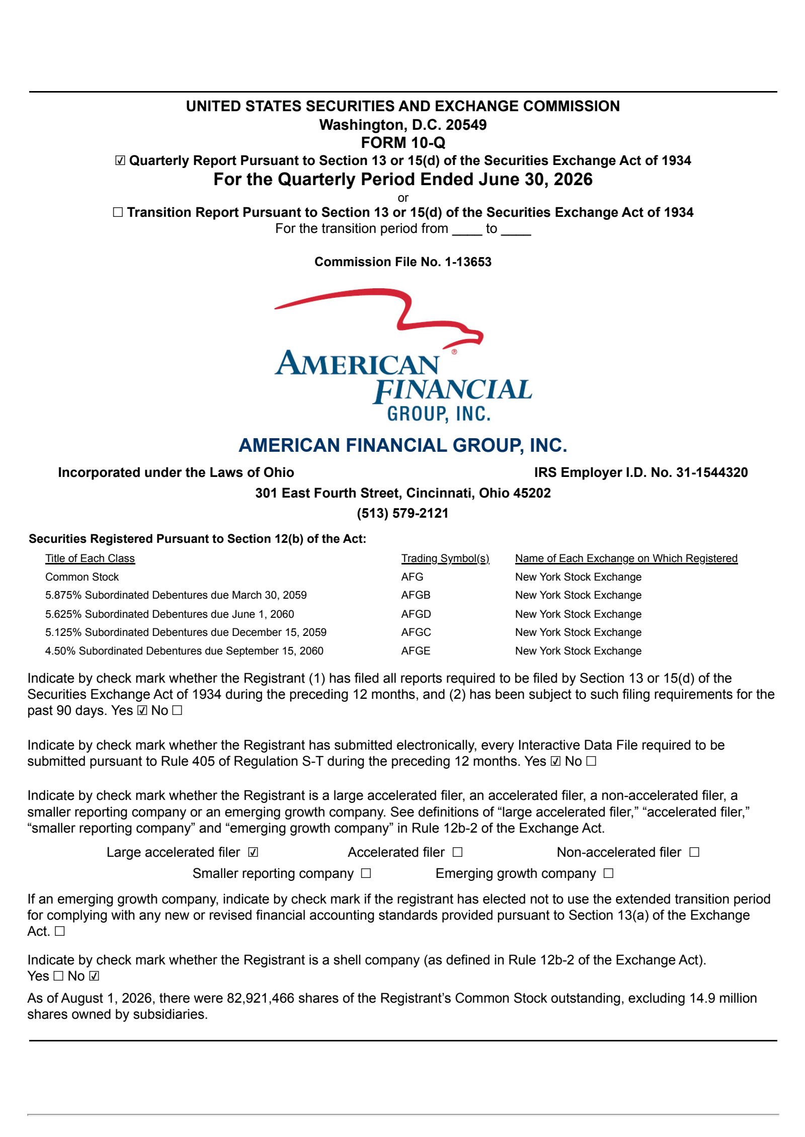 American Financial Group's Q2 2026 Quarterly report