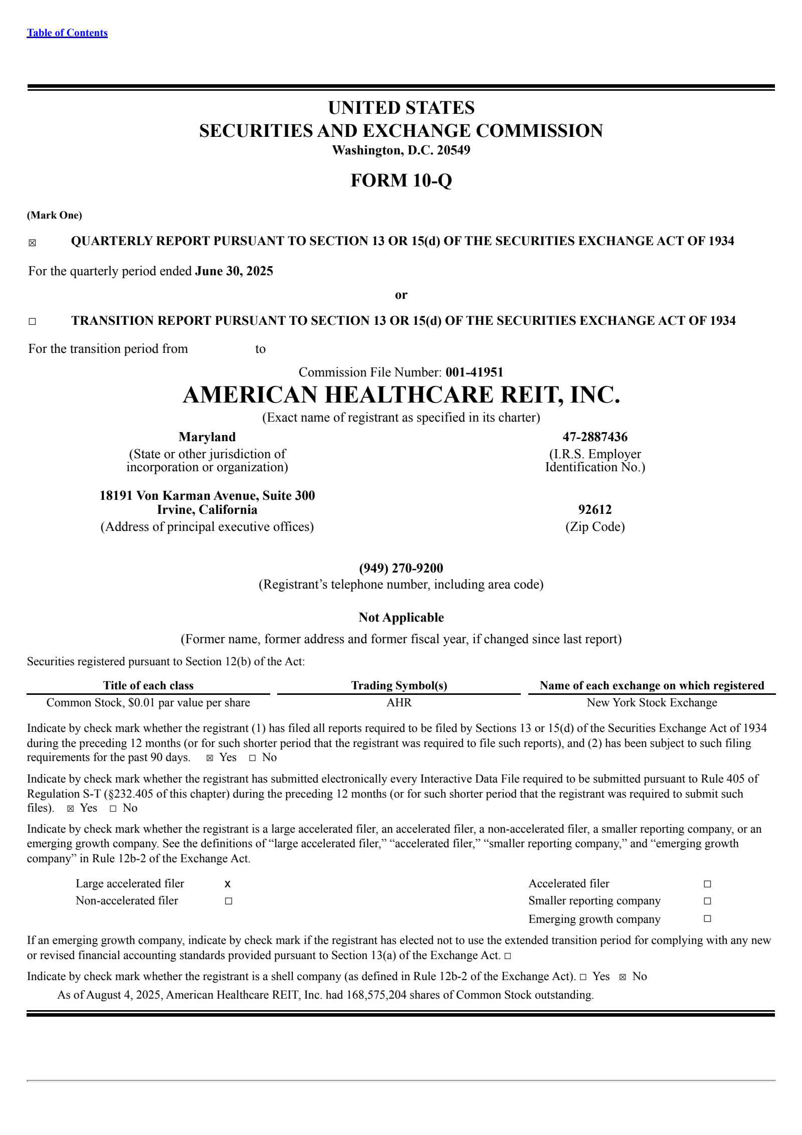 American Healthcare REIT's Q2 2025 Quarterly report