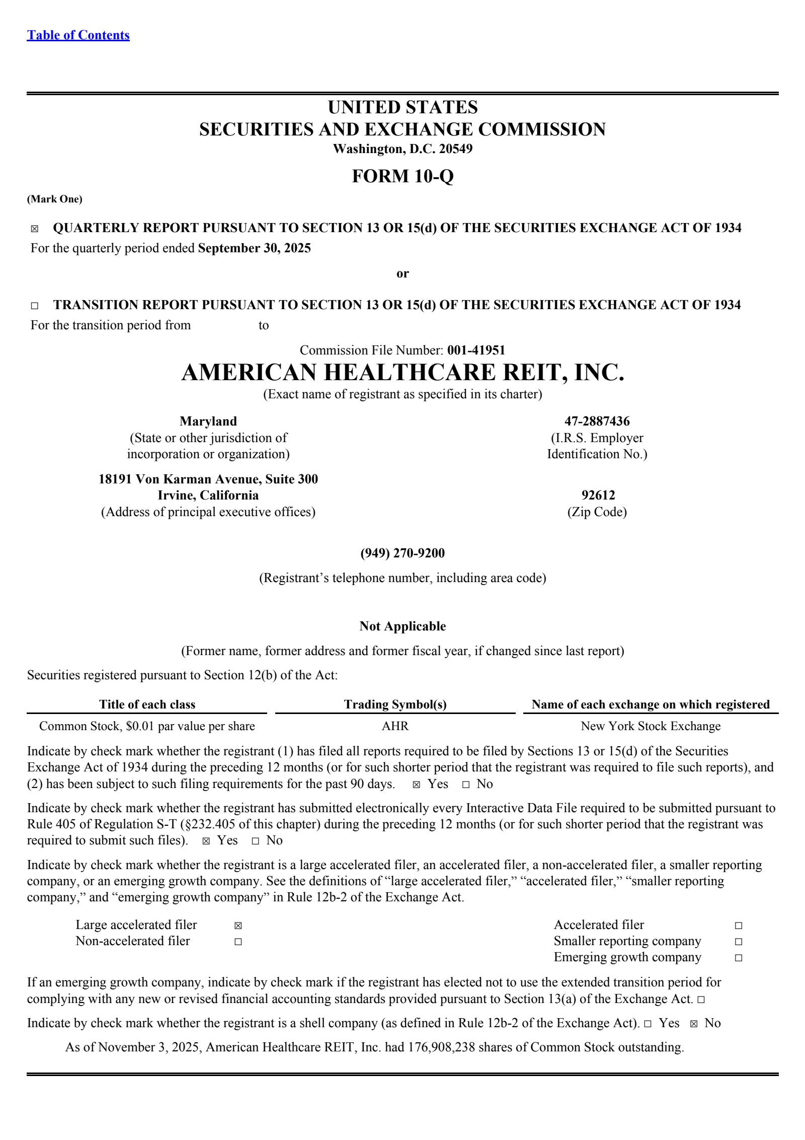 American Healthcare REIT's Q3 2025 Quarterly Report