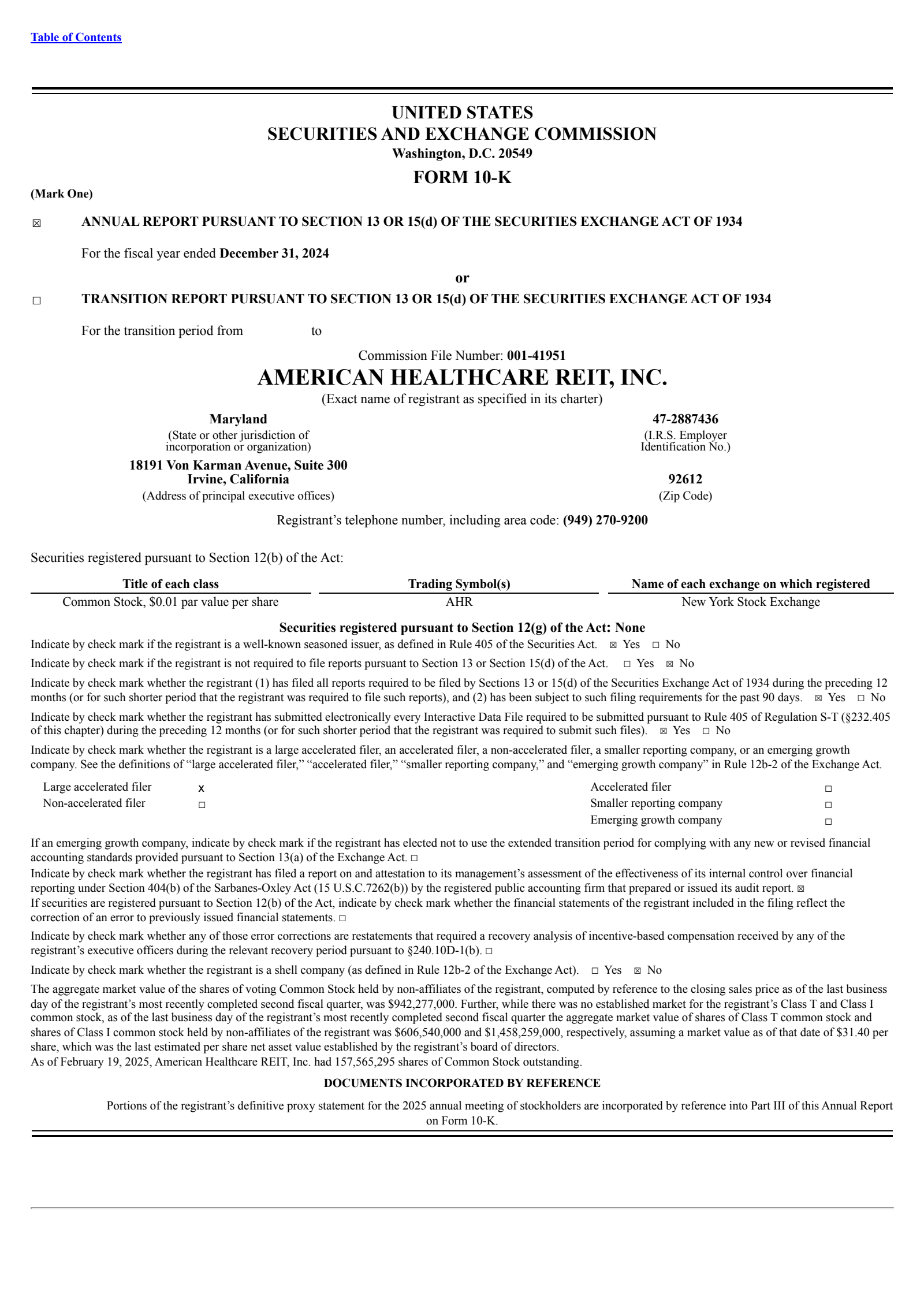 American Healthcare REIT's Q4 2024 Annual report