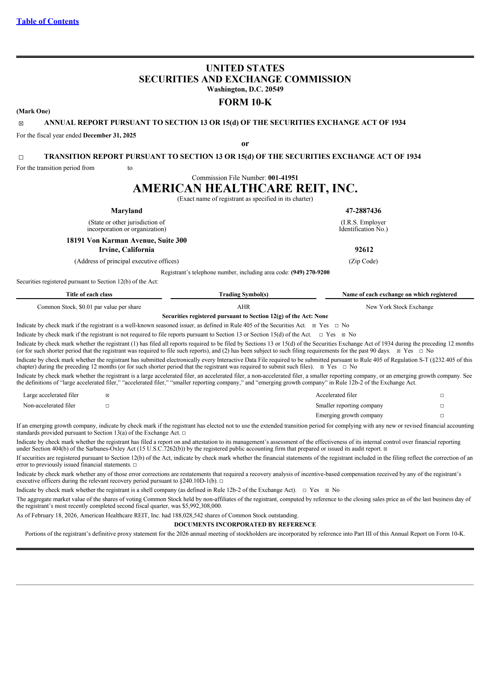 American Healthcare REIT's Q4 2025 Annual report