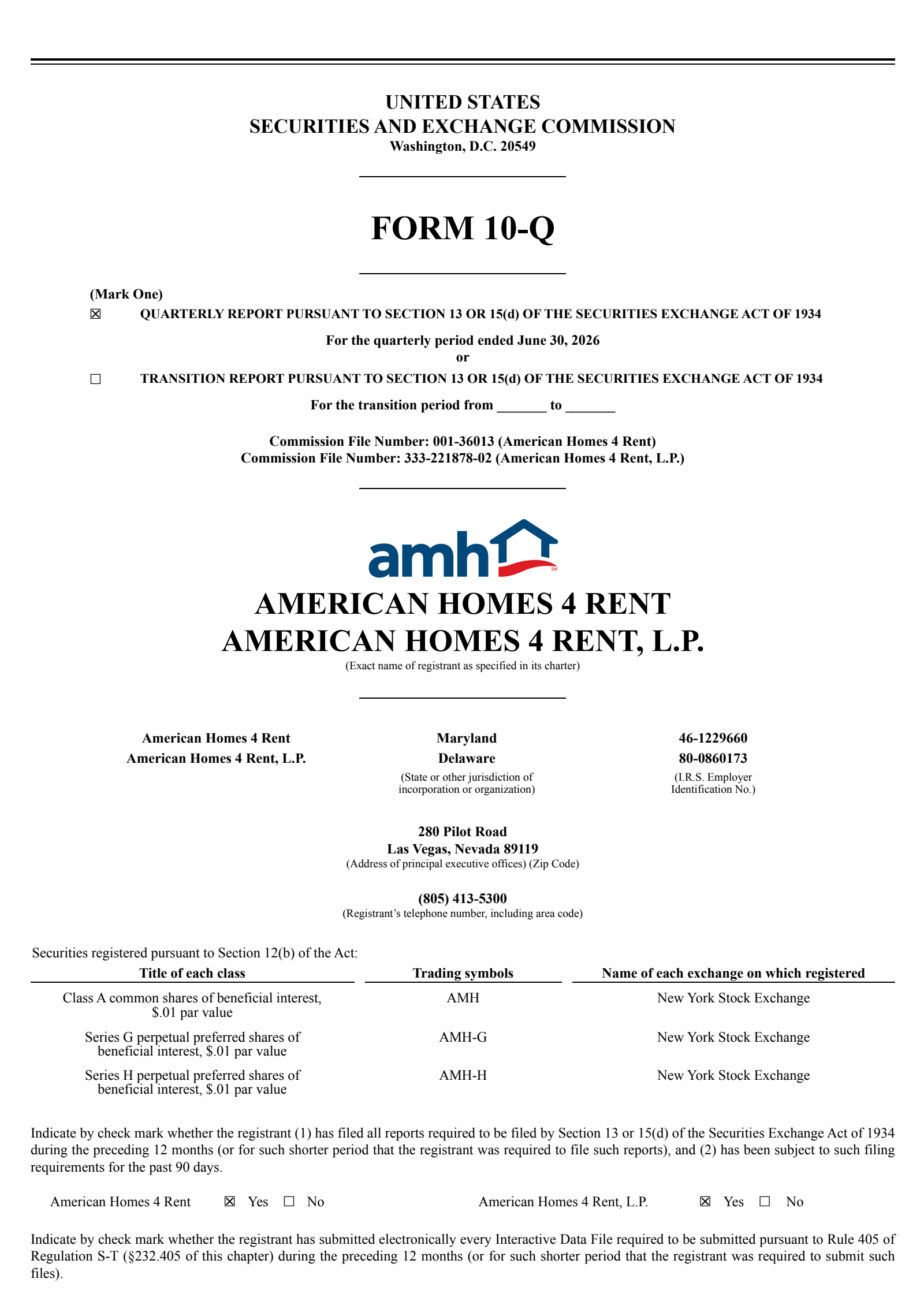 American Homes 4 Rent's Q2 2026 Quarterly report
