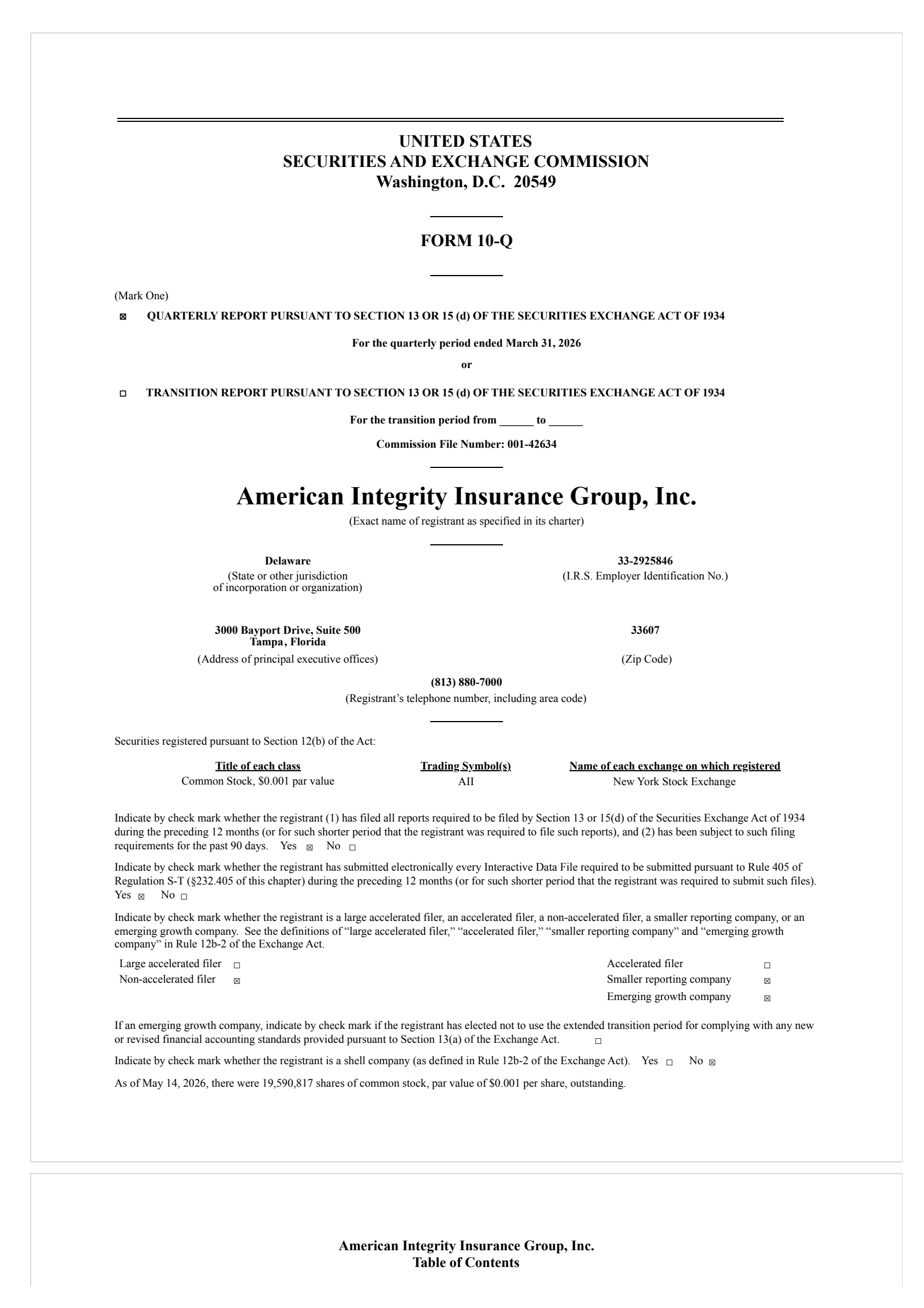 American Integrity Insurance Group's Q1 2026 Quarterly report