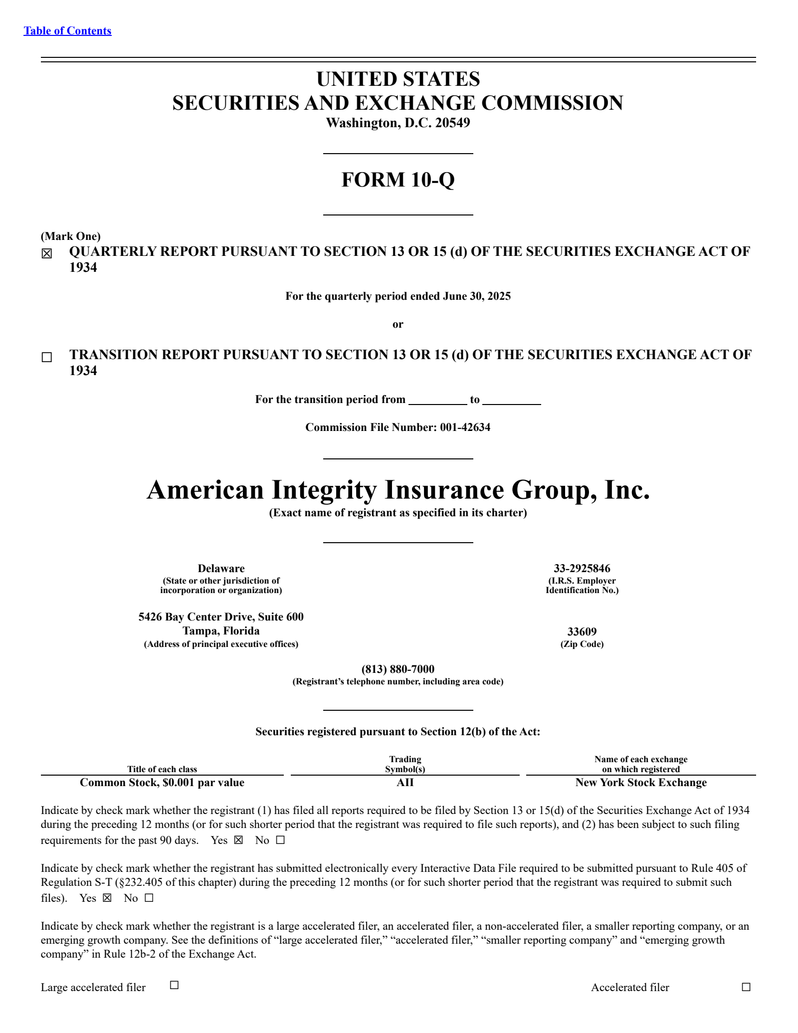 American Integrity Insurance Group's Q2 2025 Quarterly Report