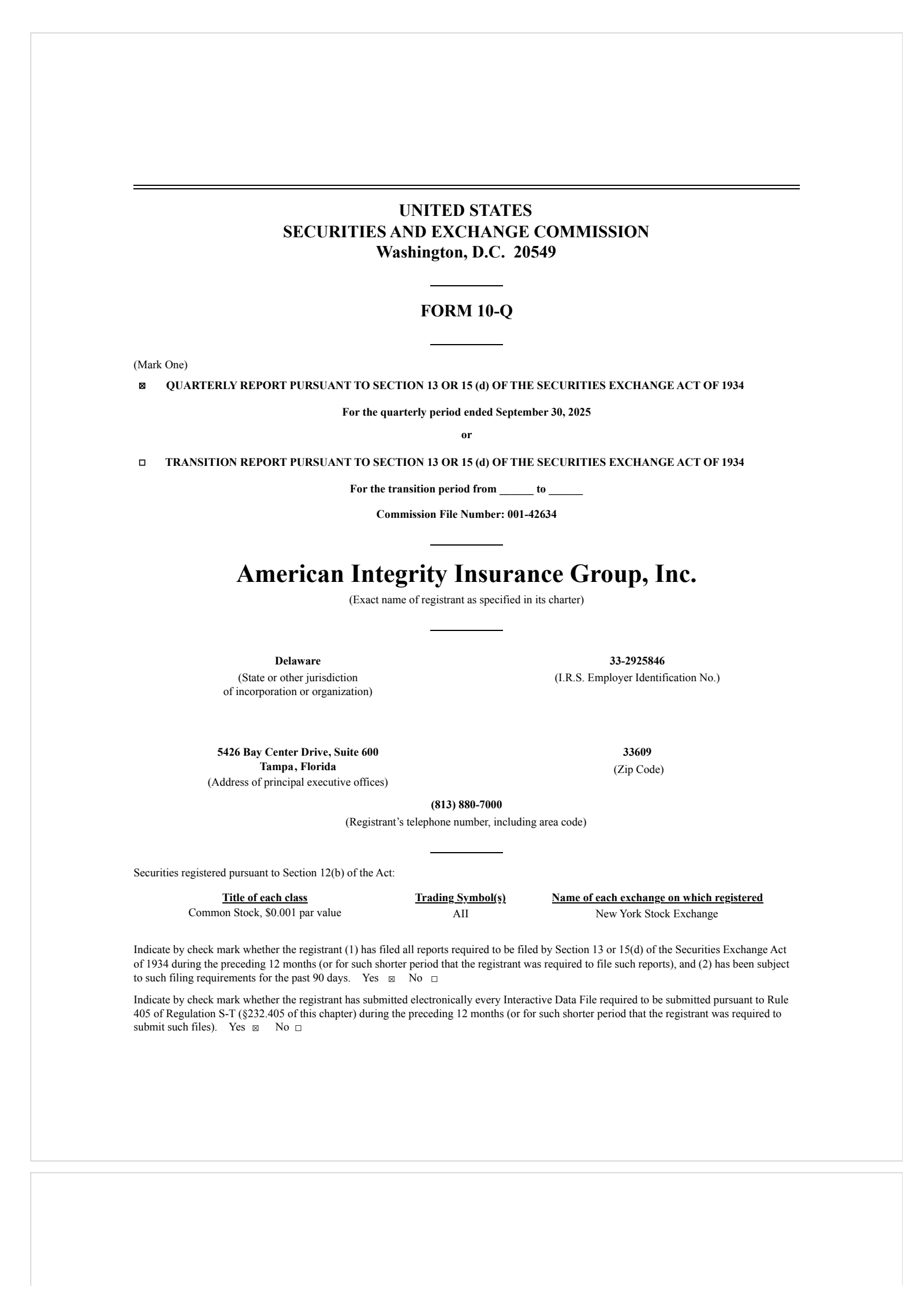 American Integrity Insurance Group's Q3 2025 Quarterly Report